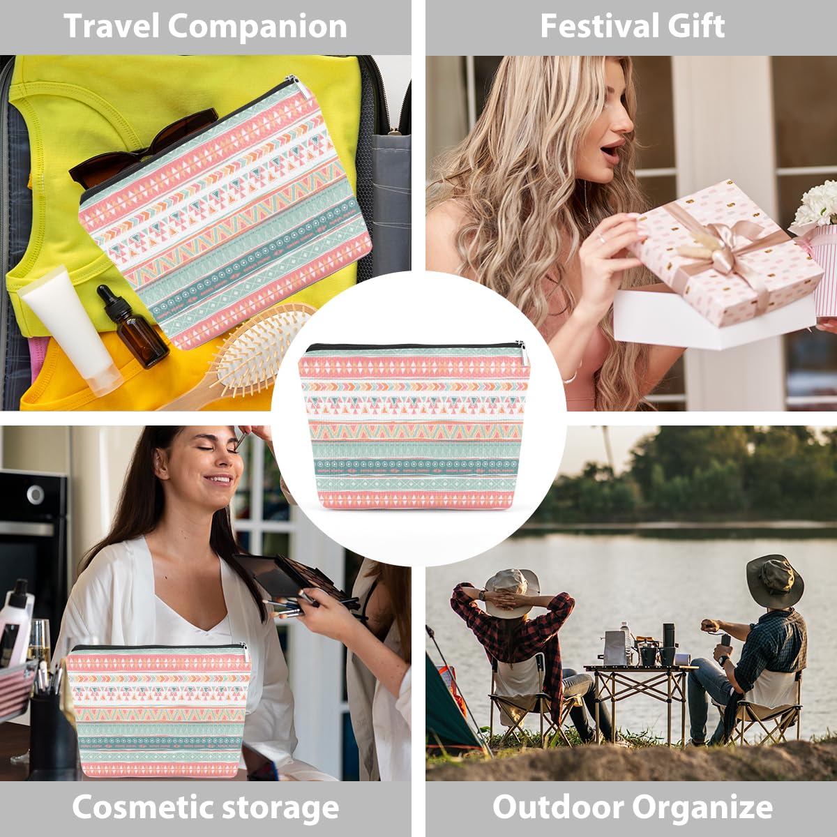 Boho Cosmetic Bag for Women - Ethnic Makeup Travel Organizer | Perfect Gift for Mom, Daughter, Best Friend, Coworker | Great for Mothers Day, Graduation, Birthday | Use for Travel, Gym, Daily Makeup Storage