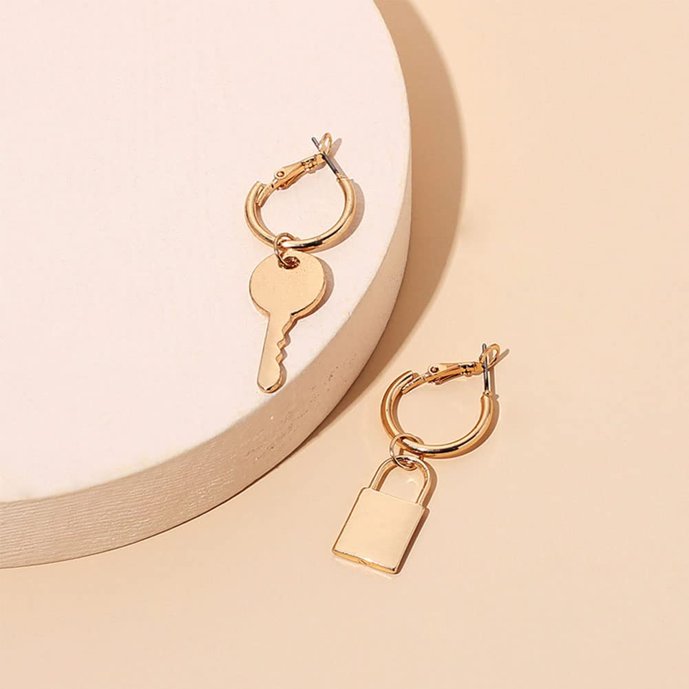 JCZR.Y Key Lock Dangle Hoop Earrings - Gold & Silver Plated Large Round Circle Drop Stud Earrings for Women & Girls | Perfect for Parties, Weddings & Everyday Wear