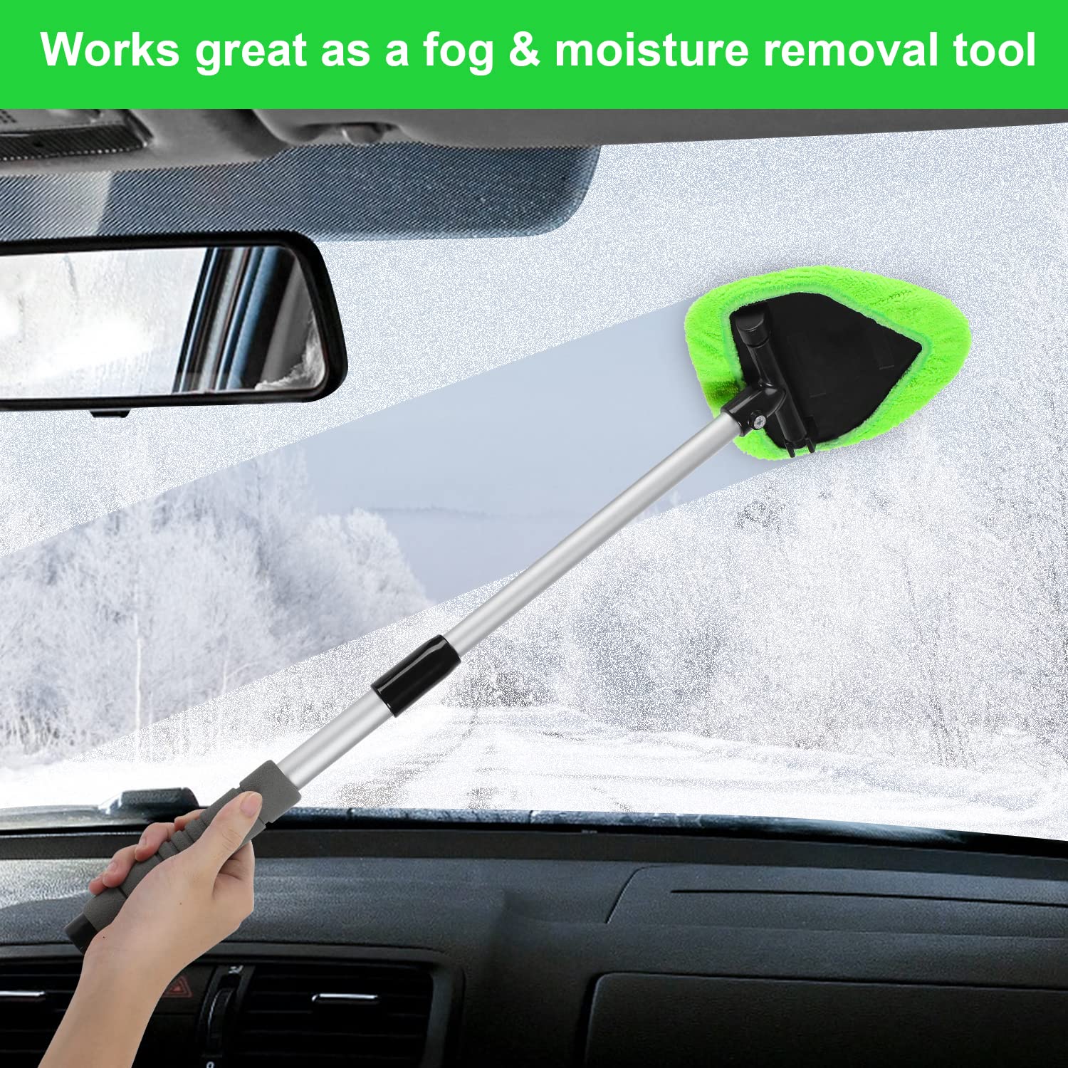 XINDELL 24Inch Extendable Car Window Cleaner with Spray Bottle & Microfiber Bonnets - Long Handle Windshield Washer Kit for Cars, Trucks, SUVs - Perfect for Home, Garage & Auto Detailing