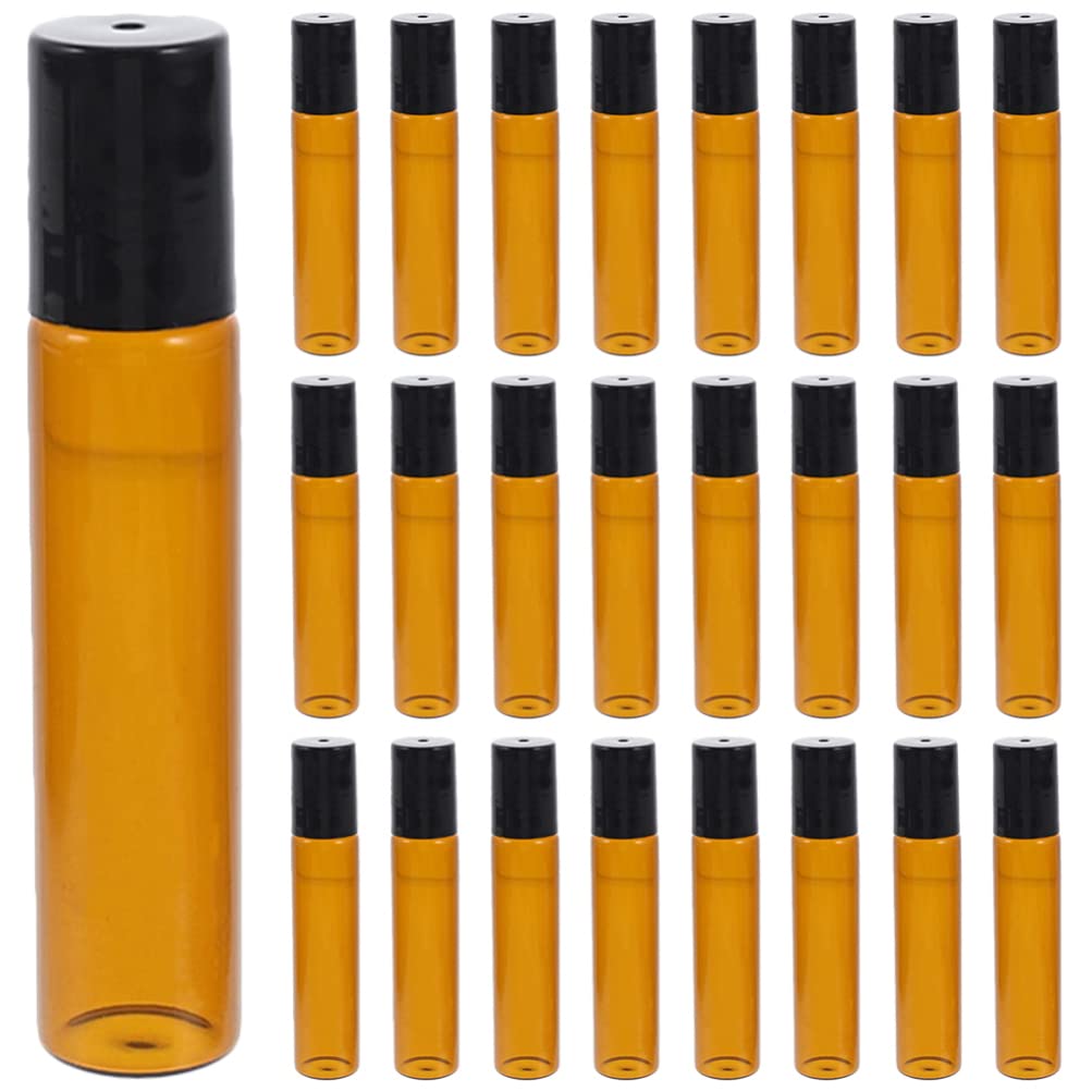 OVAST 25pcs Essential Oil Roller Bottles - Empty Perfume Roll On Bottles for DIY Aromatherapy, Travel & Gift Giving (10ml Glass Bottles with Stainless Steel Roller Balls)