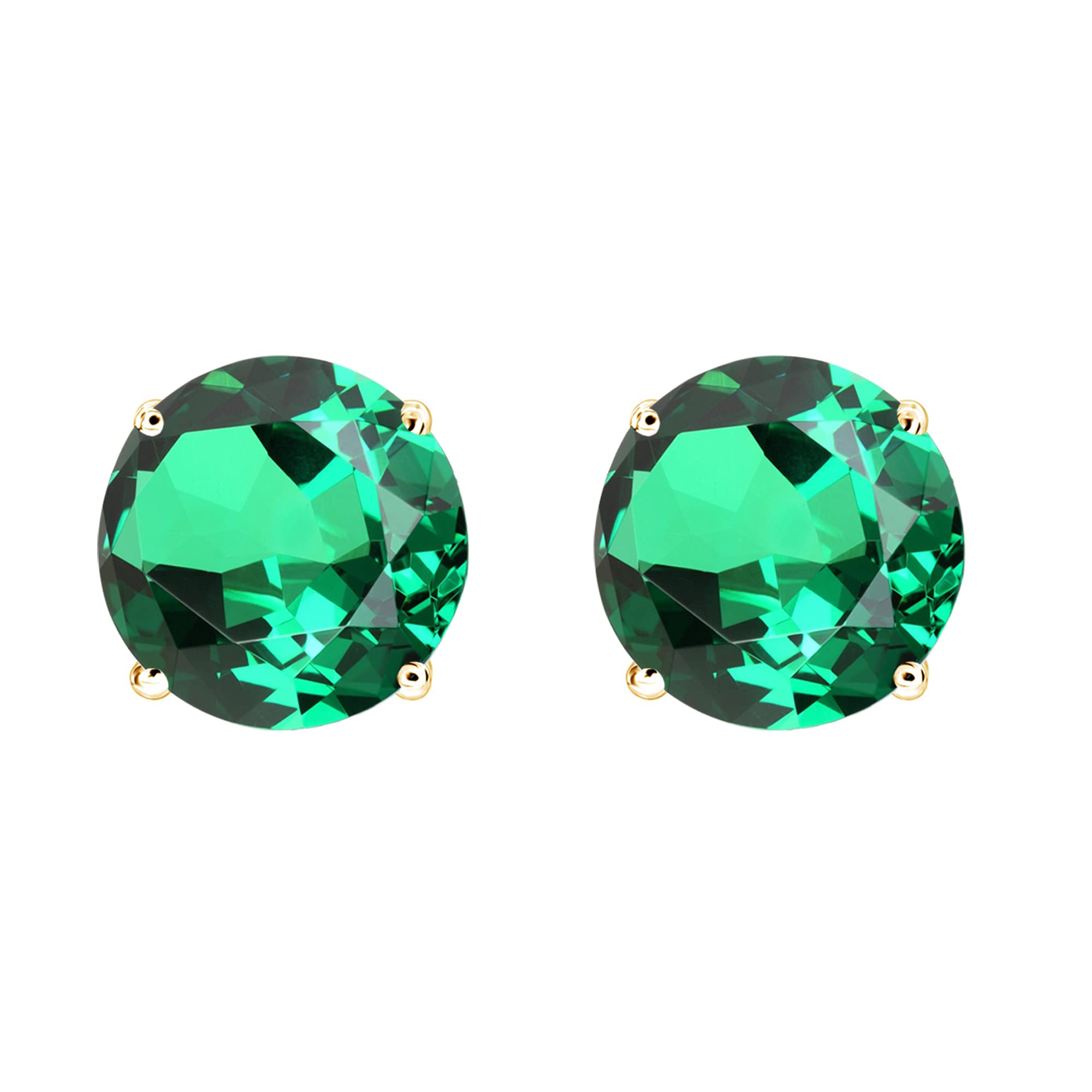 Emerald Stud Earrings in 14K Gold Over Sterling Silver - Elegant Jewelry for Women, Perfect for Weddings, Parties & Everyday Wear