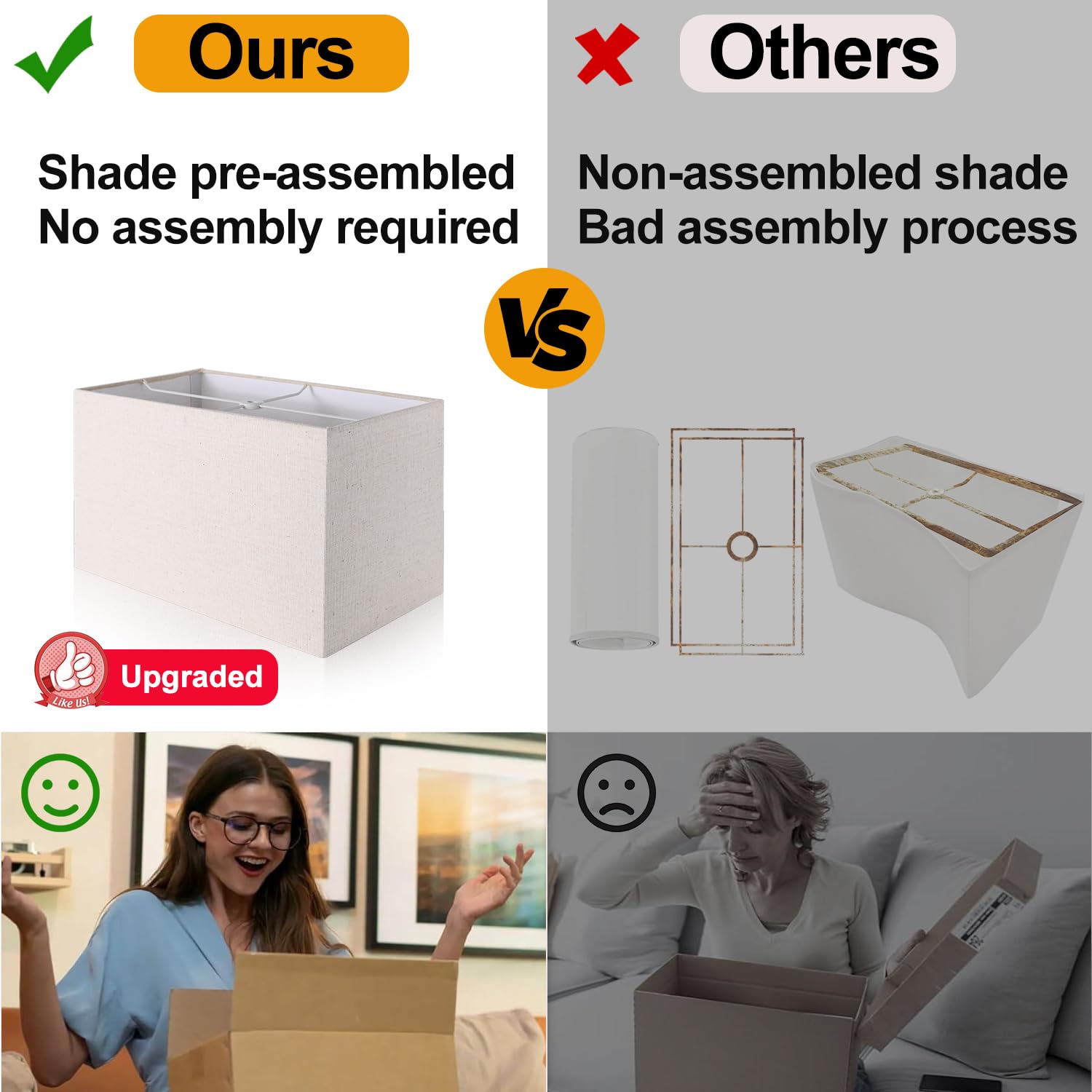 Upgraded Set of 2 Touch Control Bedside Lamps with USB A+C Charging Ports & AC Outlet - 3-Way Dimmable Nightstand Lamps with Fabric Shade, 2700K Warm White LED Bulbs Included - Perfect for Bedroom, Living Room & Office Lighting
