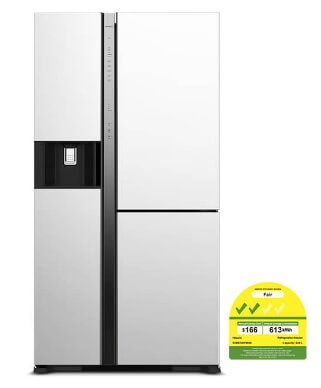 Hitachi R-MX700PMS0 MGW 569L Side by Side Refrigerator - Energy Efficient French Door Fridge with Spacious Interior for Large Families & Entertaining