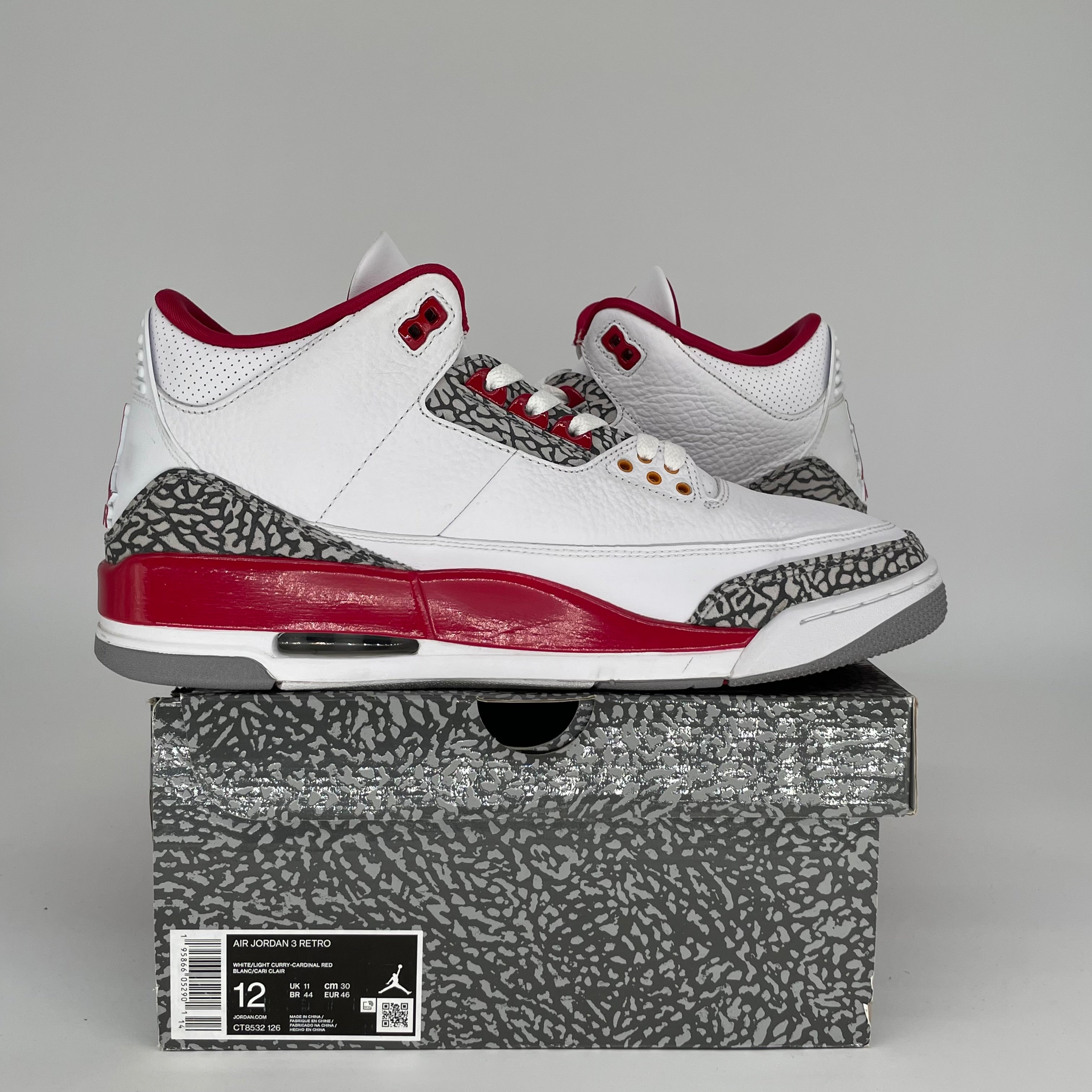 AIR JORDAN 3 Cardinal Red Retro Sneakers - Men's Size 12 (CT8532-126) | Authentic Basketball Shoes for Sports & Streetwear Fashion