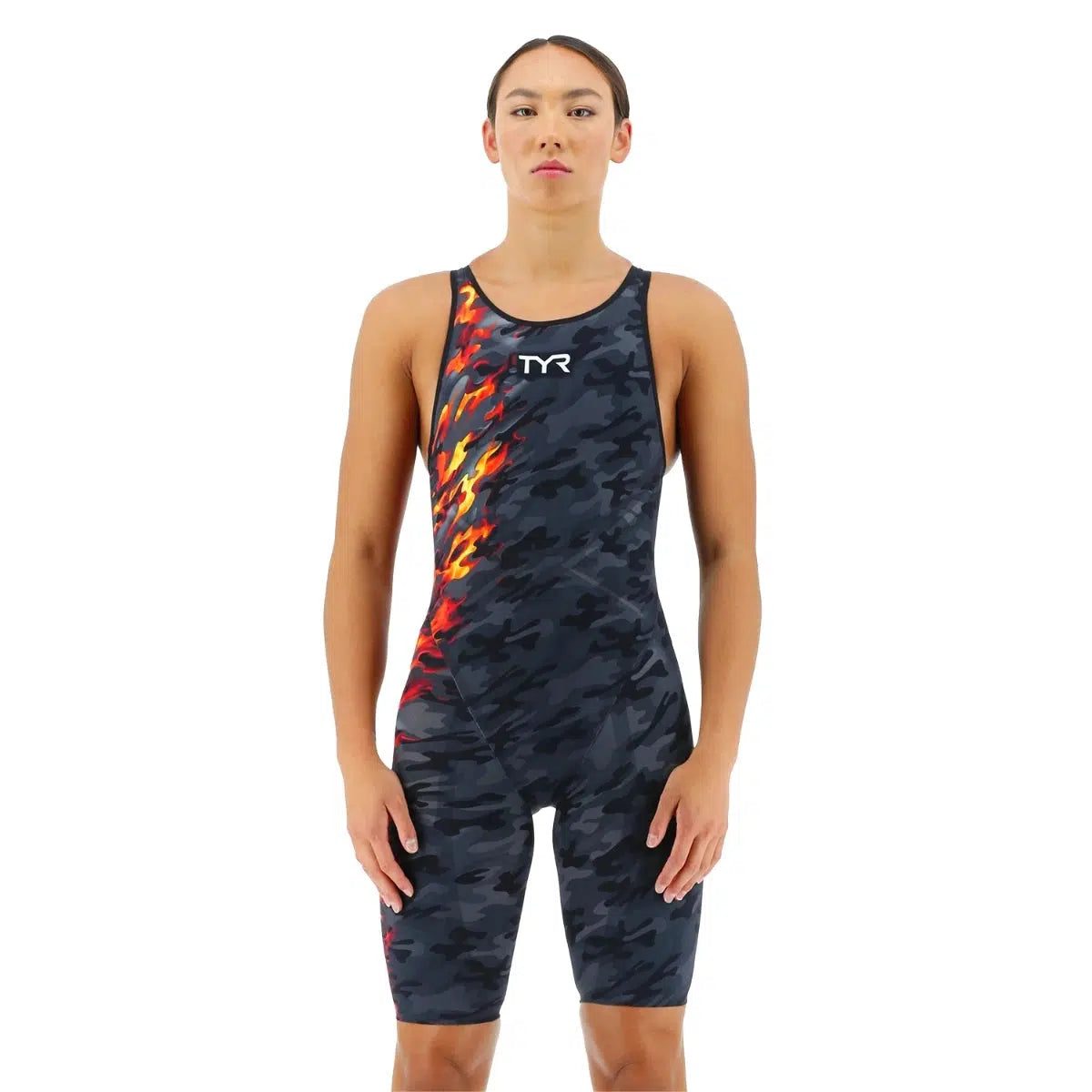 TYR Venzo Camo Open Back Women's One Piece Swimsuit - High Performance Training & Competition Swimwear for Pool, Beach & Water Sports