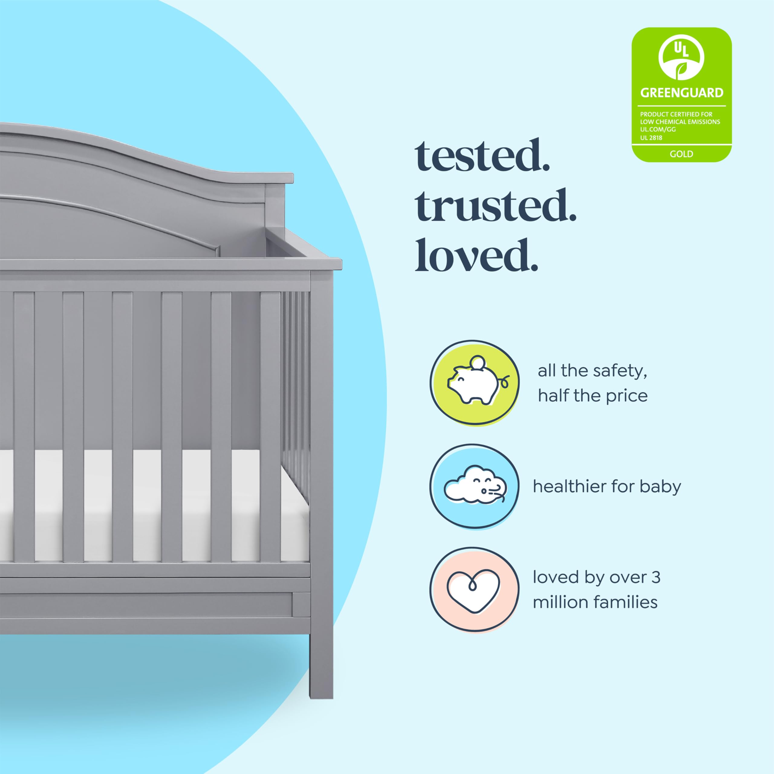 DaVinci Charlie 4-in-1 Convertible Baby Crib - GREENGUARD Gold Certified - Nursery & Toddler Bedroom Essential