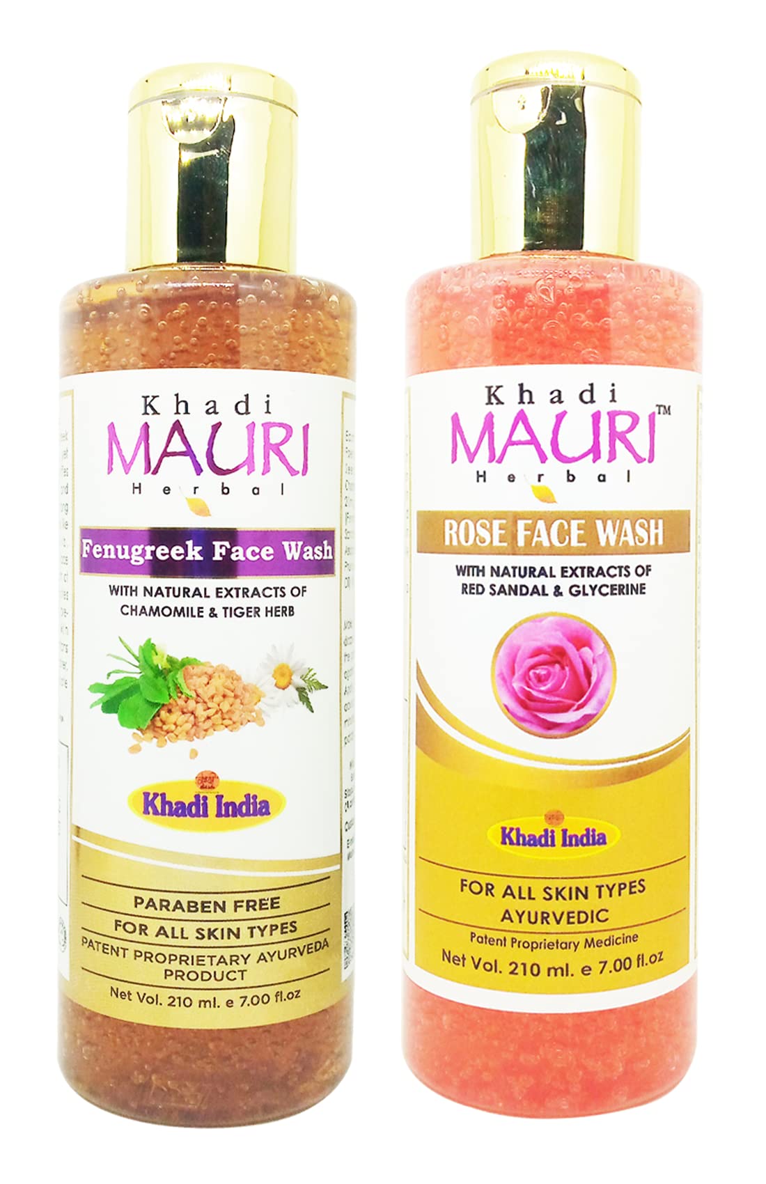 Khadi Mauri Fenugreek & Rose Face Wash for Glowing Skin - 2 Pack (420ml) | Natural Cleanser for Dry & Sensitive Skin | Daily Skincare Routine & Spa Treatment