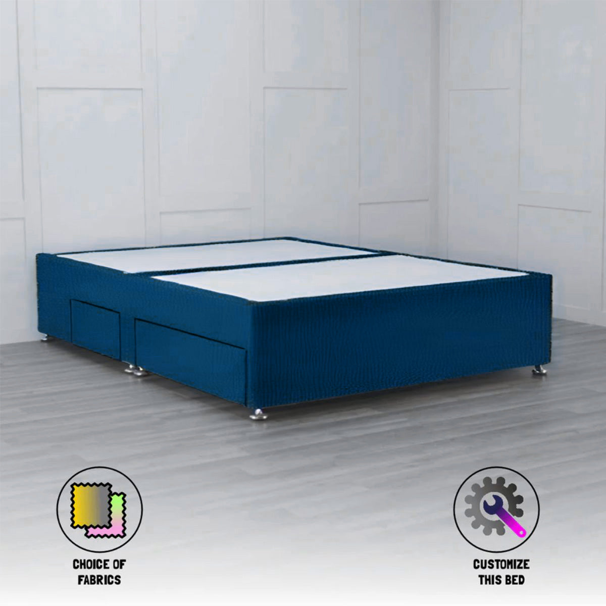 4 Drawer Padded Divan Bed Base with Storage - Queen Size Bed Frame for Small Spaces - Perfect for Apartments, Dorms & Guest Rooms