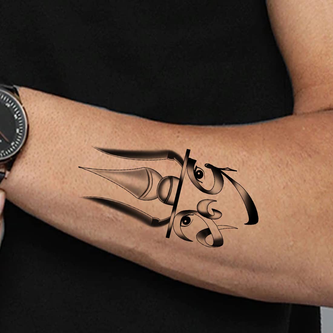 Rudra with Trishul Temporary Tattoo - Waterproof Body Art for Men & Women - Perfect for Festivals, Parties, and Spiritual Events