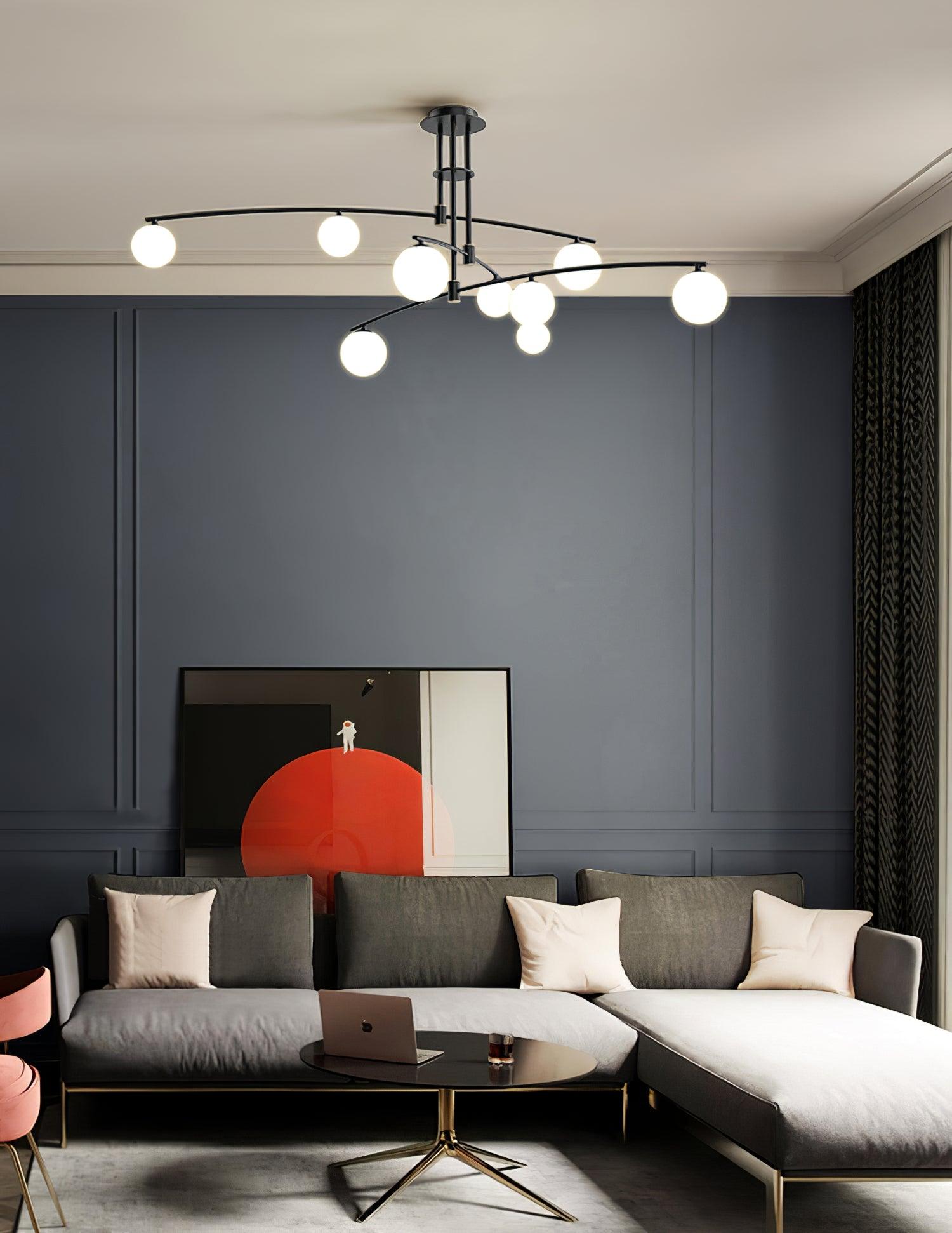 Modern Long Arm Chandelier - Elegant Crystal Ceiling Light Fixture for Dining Room, Living Room & Bedroom | Energy Efficient LED Lighting for Home Decor