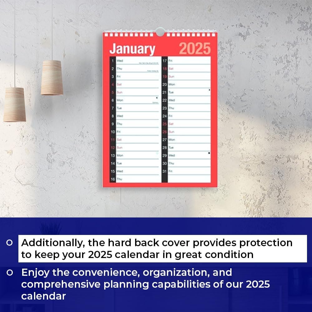2025 Spiral Bound Wall Calendar - Large A4 2-Column Monthly Planner for Home, Office & School | January to December 2025 | Perfect for Scheduling, Goal Tracking & Organization