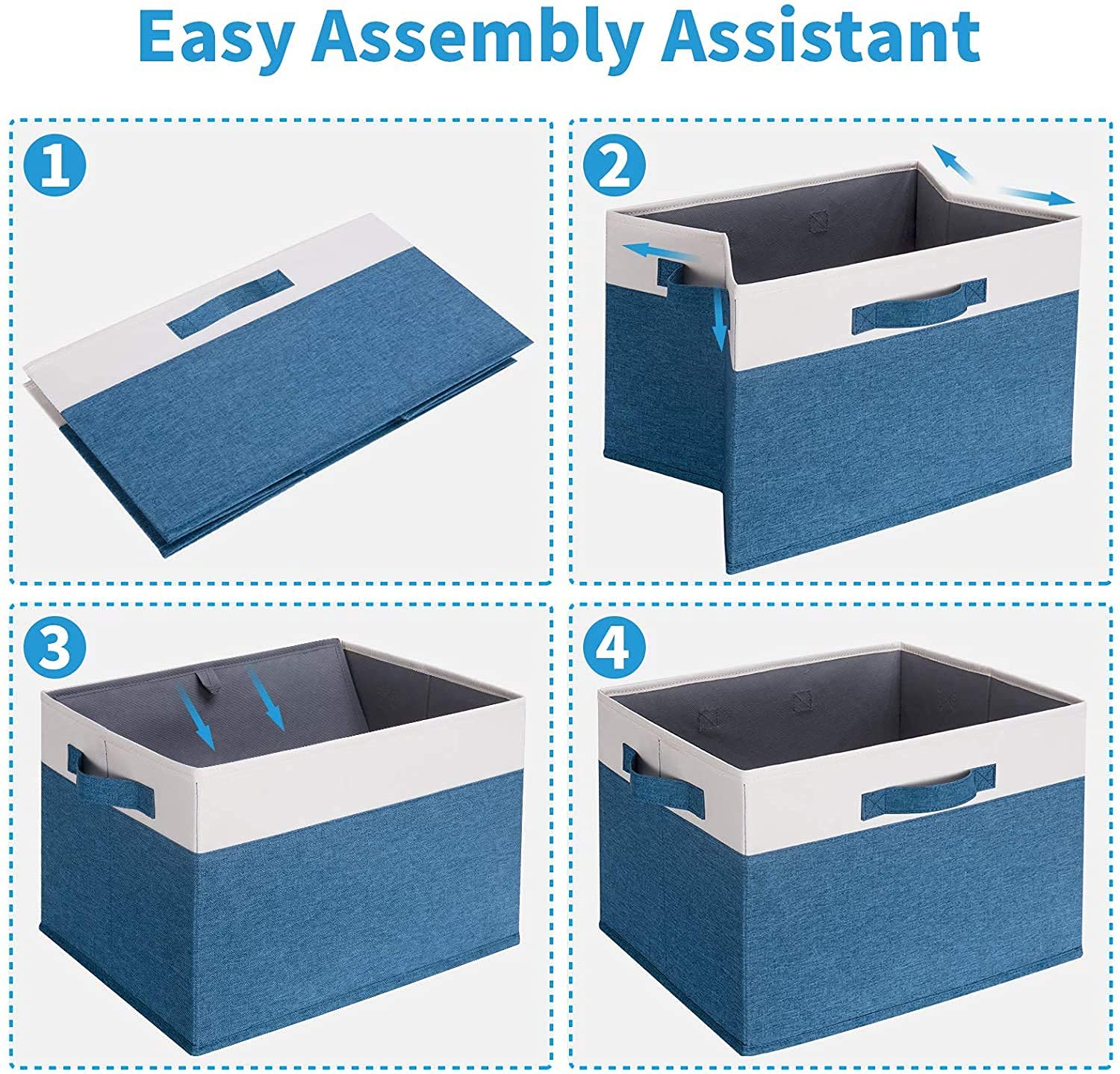 3-Pack Large Fabric Storage Baskets with Handles - Collapsible Closet Organizer Bins for Shelves | Sturdy Laundry Room Organization | Perfect for Bedroom, Bathroom & Kids' Toy Storage (Blue)