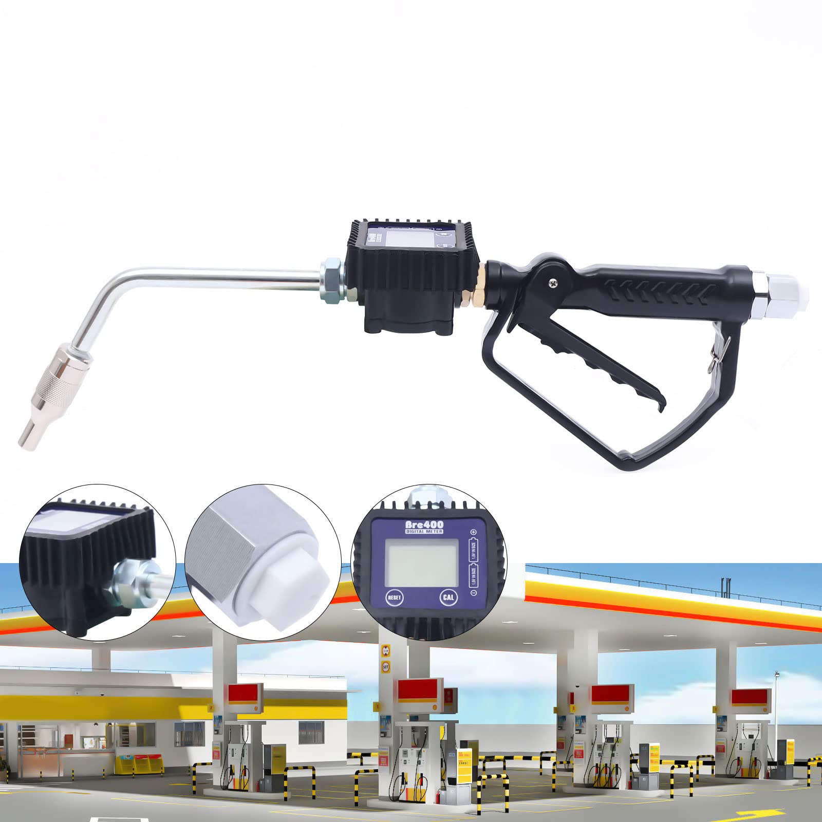 Digital Oil Dispensing Nozzle with Flow Meter - 0.5-50MPA Spout Oil Control Valve, Oil Gun & 2 Batteries (US Stock) | Perfect for Gas Stations, Auto Shops & Industrial Fuel Transfer
