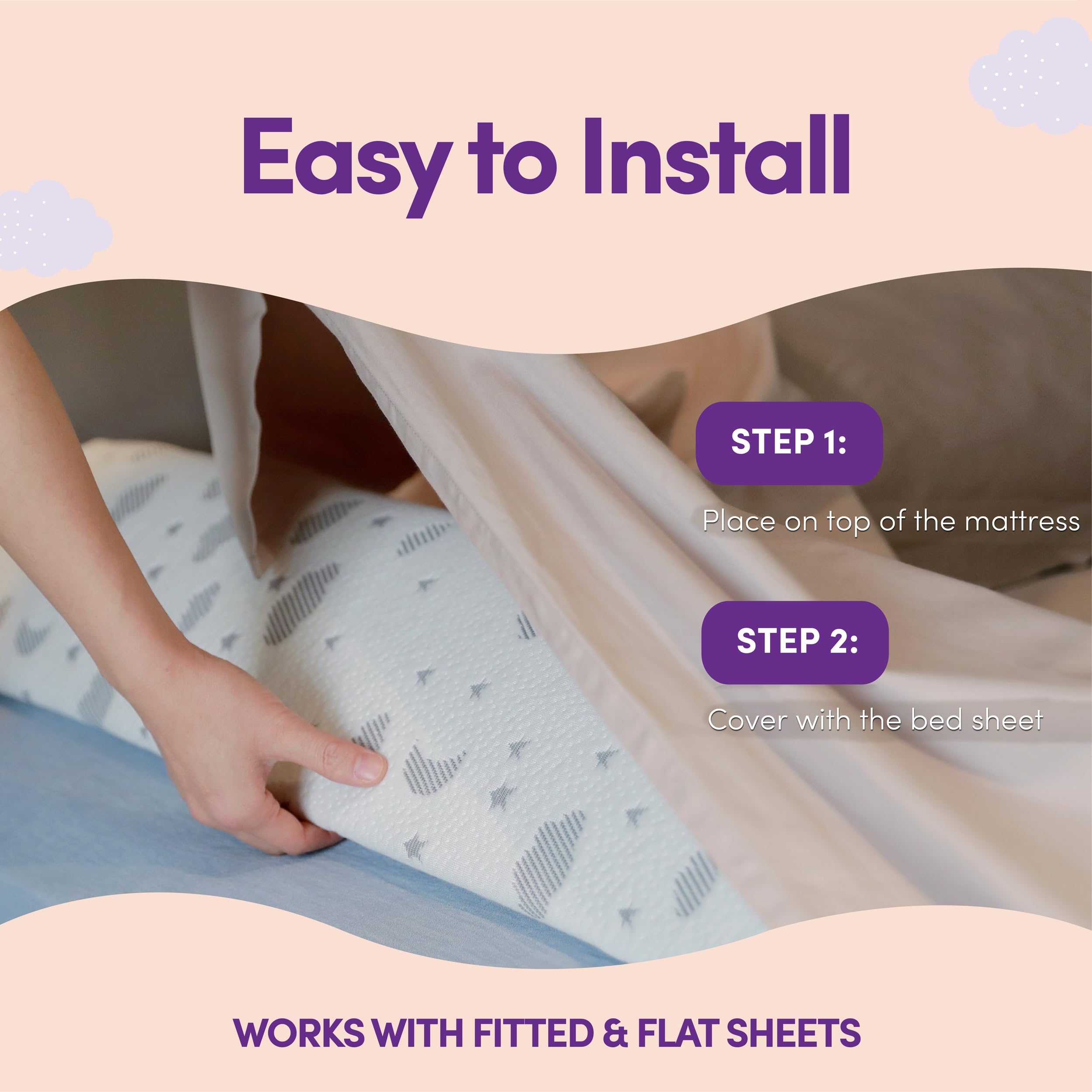 ComfyBumpy Toddler Bed Rail Guard with Washable Cover - Soft Foam Bed Safety Barrier for Kids - Fits Twin, King & Queen Size Beds [1-Pack] - Perfect for Toddler Transition & Preventing Falls During Sleep