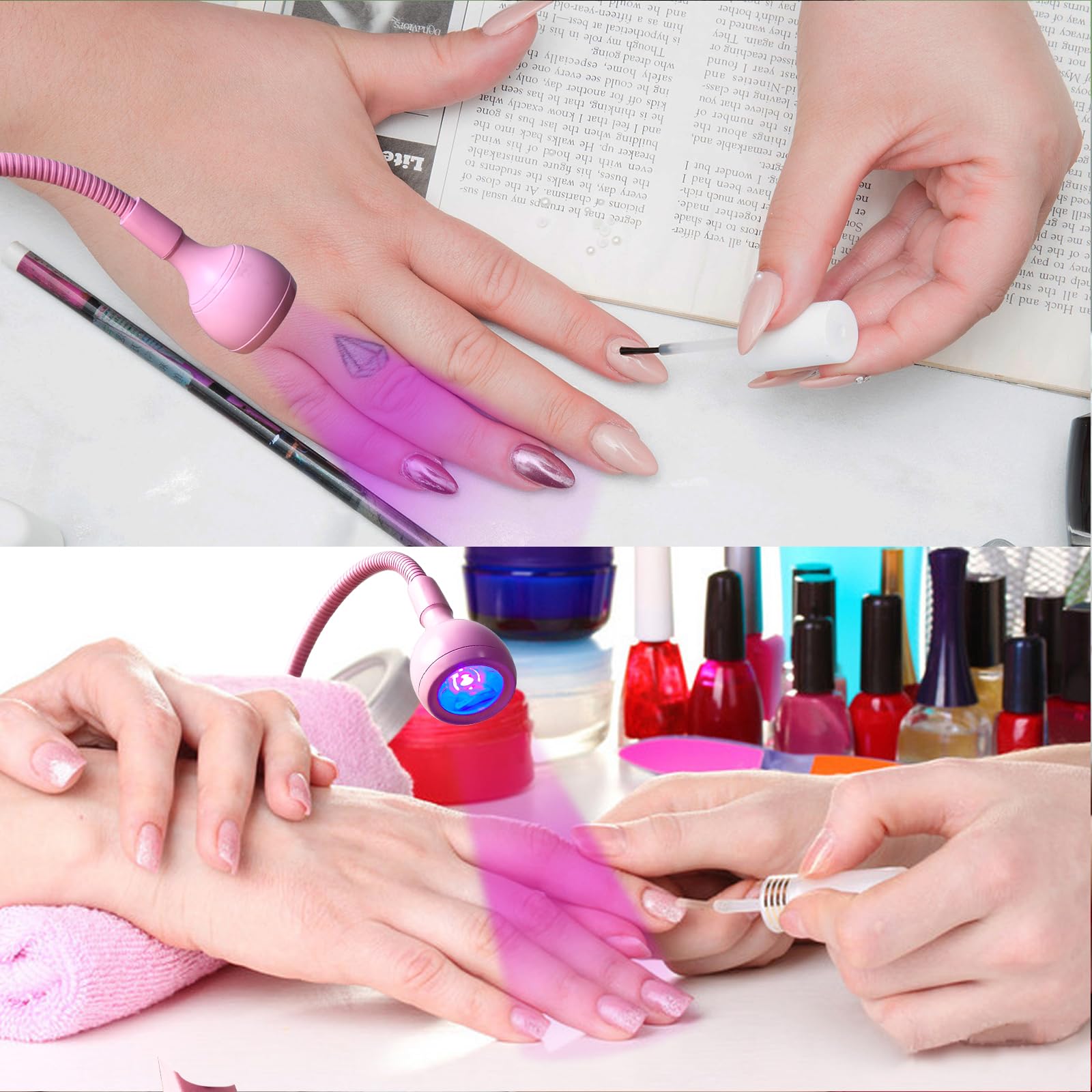3W USB-Powered UV LED Nail Lamp with Gooseneck & Clip - Portable Gel Curing Light for Manicures | DIY Home Nail Art & Salon Professional Use | Pink UVND-2023-03 | Perfect for Gel Polish Drying & Nail Extension Curing