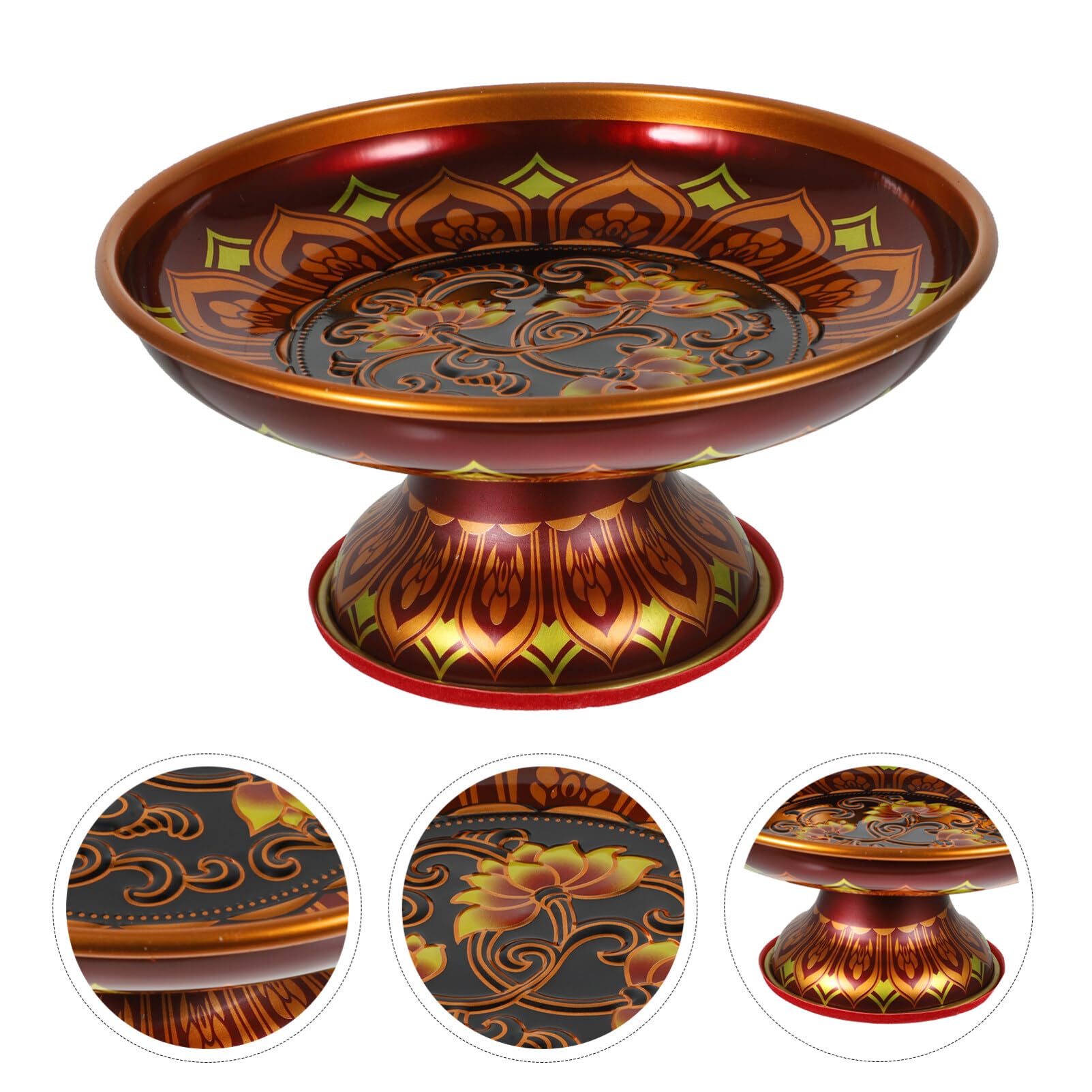 PRETYZOOM Buddhist Offering Bowls - Dark Red Tinplate Fruit & Dessert Tray for Altar Rituals, Incense Smudging, Blessing Ceremonies - Perfect for Home Shrine Decor & Spiritual Practices