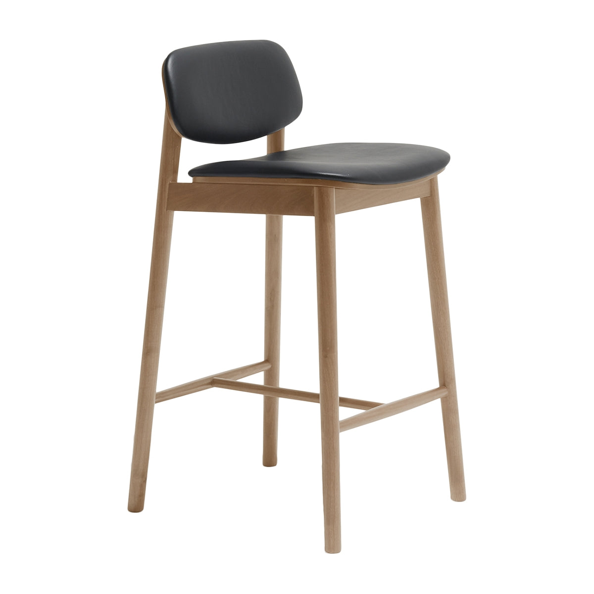 Premium Oak Leather Bar Stool by Lando - Modern Counter Height Stool for Kitchen Island, Home Bar & Dining Room - Comfortable & Durable Leather Seat with Solid Wood Base
