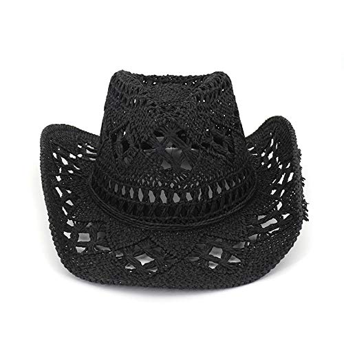 Stylish Unisex Wide Brim Straw Cowboy Hat - Breathable Handmade Summer Beach Sun Hat for Women & Men | Perfect for Outdoor Travel, Vacations & Western Fashion (Black)