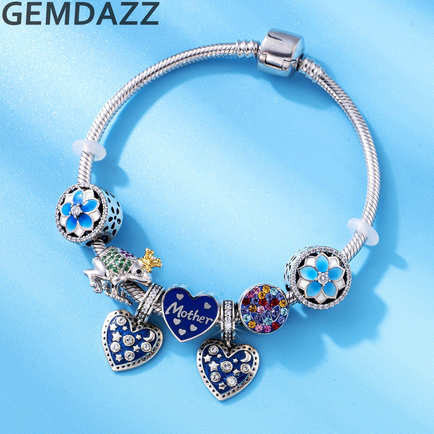 GEMDAZZ Sterling Silver Valentines Charm Set - I Love You to the Moon and Back Heart & World Globe Pendant for Bracelet & Necklace | Romantic Gift for Engagement, Anniversary, Girlfriend | Perfect for Couples, Long Distance Relationships & Special Occasions