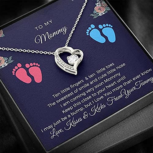 To My Mommy Necklace - 14K White Gold Plated Forever Love Pendant with Gift Message Card - Mother's Birthday, Christmas, Anniversary Jewelry Gift for Women - Perfect for Mother's Day, Baby Shower & Special Occasions