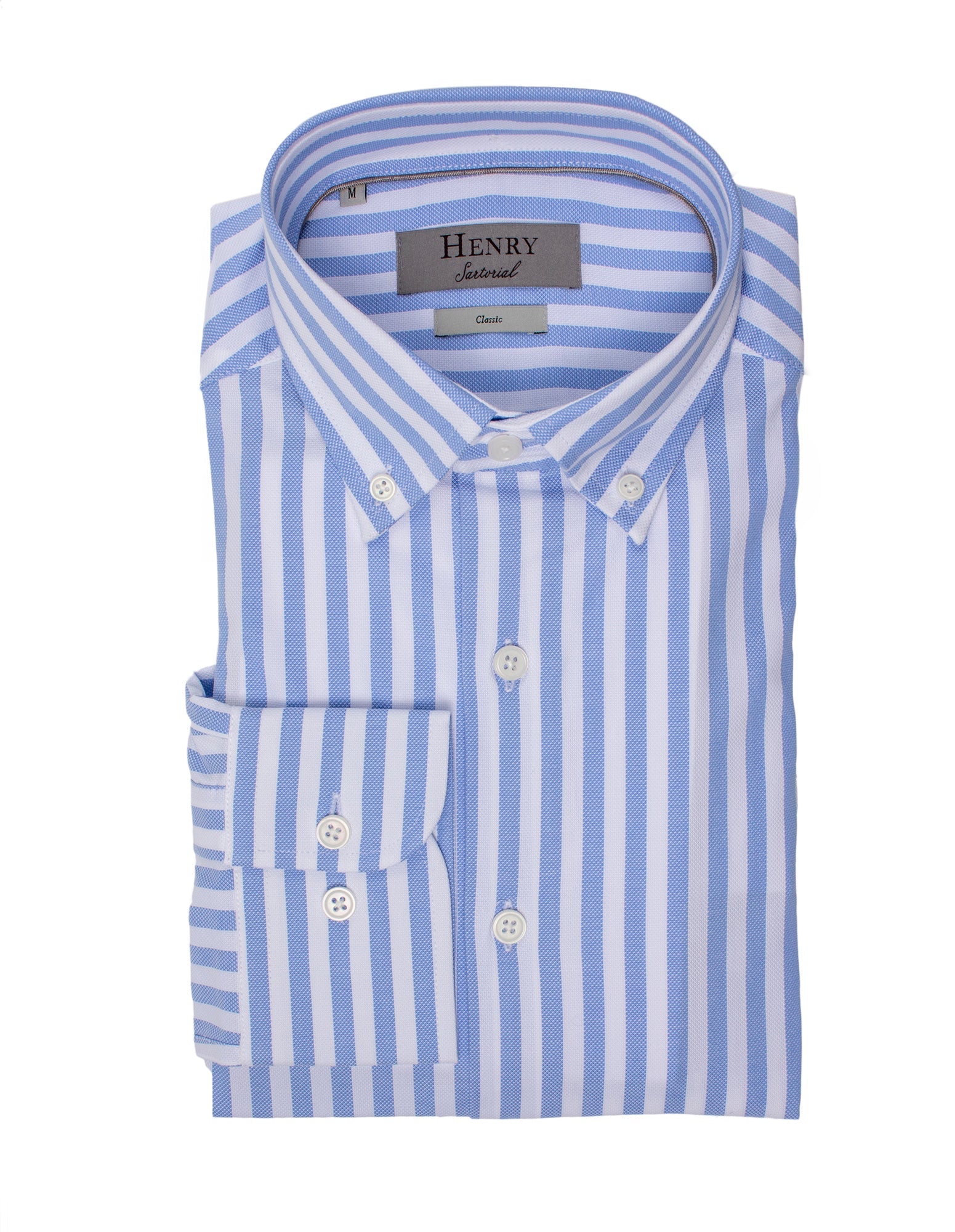 HENRY SARTORIAL Men's Bengal Stripe Casual Shirt - Blue & White Cotton Button Down for Business & Weekend Wear