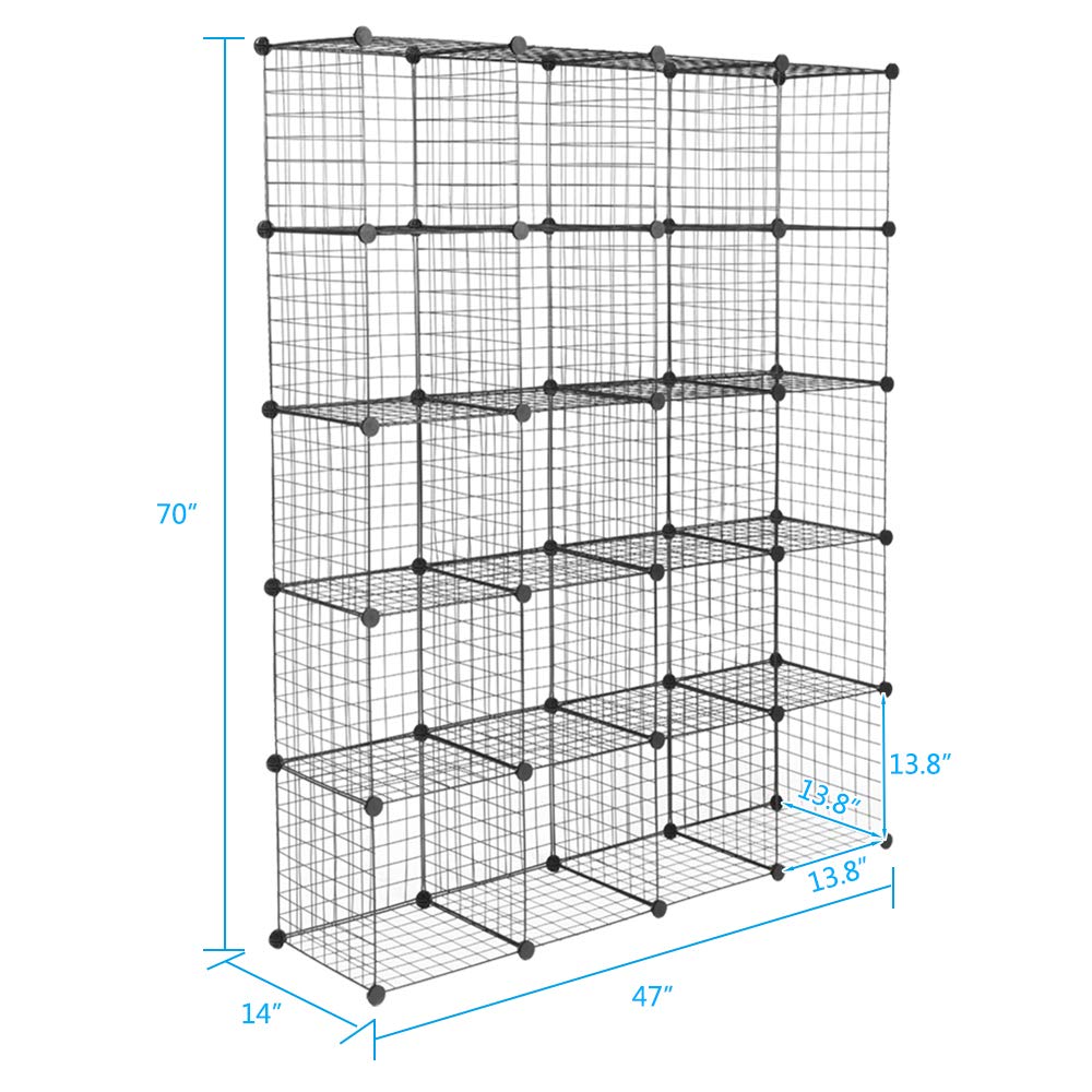 20-Cube Organizer Shelf - Modular Metal Wire Storage Shelves, Bookcase & Multifunctional Grid Shelving Unit for Bedroom, Living Room, Office & Dorm Organization