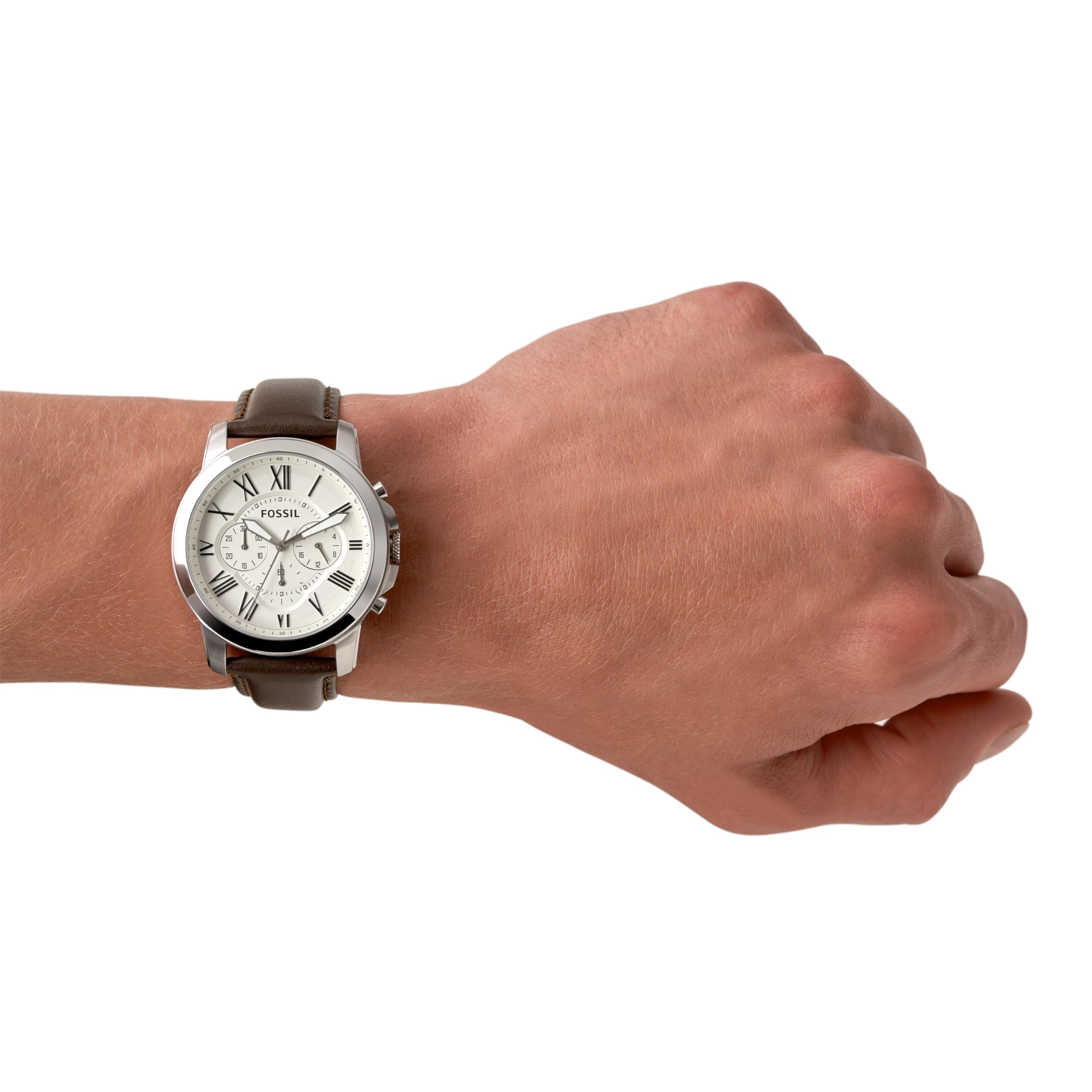 Fossil Men's Grant Quartz Chronograph Watch - Stainless Steel & Leather Strap, Water Resistant, Date Display | Perfect for Business, Casual & Formal Occasions