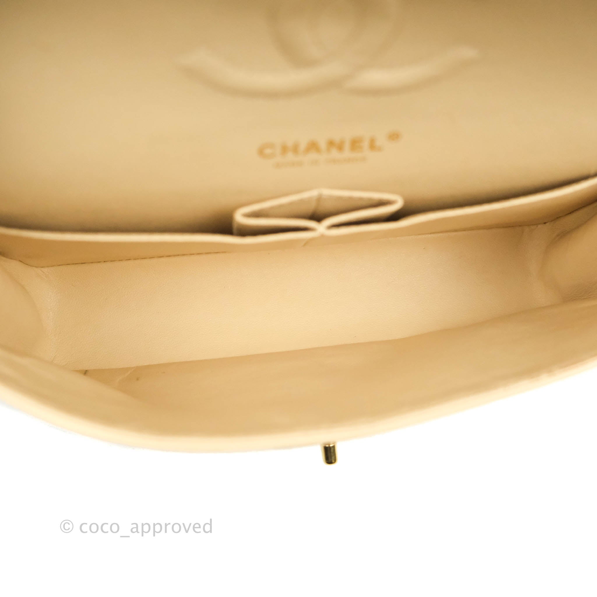 Chanel Classic Medium Double Flap Bag Quilted Beige Caviar Leather with Gold Hardware - Luxury Designer Handbag for Women, Perfect for Work, Evening & Special Occasions