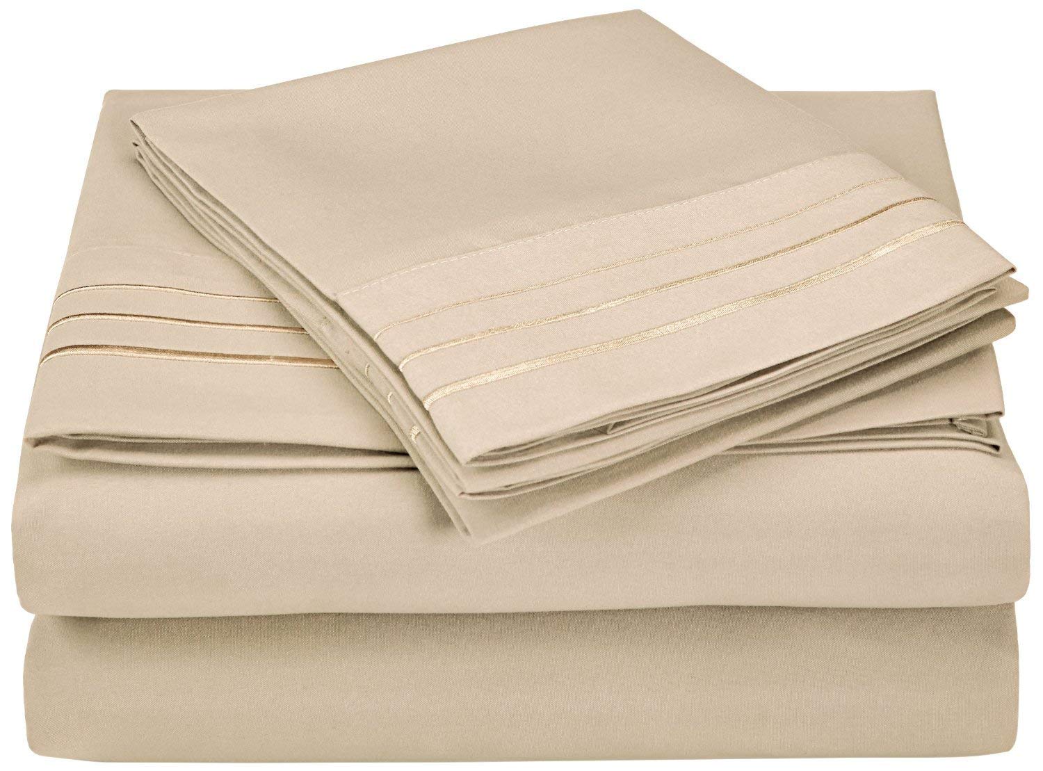GoLinens 3-Line Embroidered California King Sheet Set - Ultra Soft, Wrinkle-Free Luxury Bedding in Ivory | Perfect for Master Bedrooms, Guest Rooms & Hotel Style Comfort