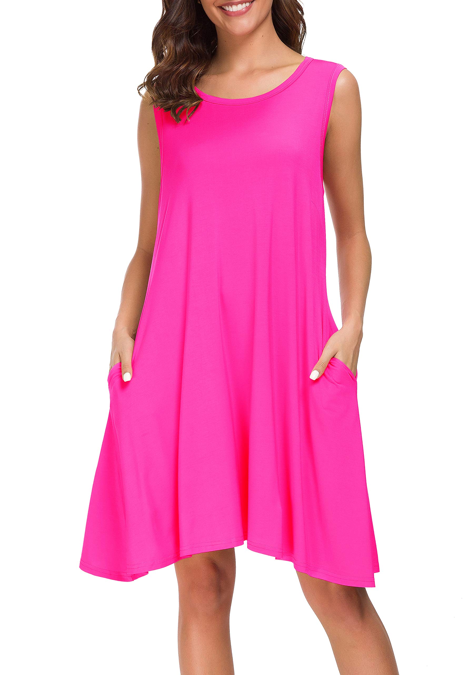 Afibi Women's Summer Sleeveless Casual T-Shirt Dress - Loose Fit Beach Cover Up Tank Dress for Vacation, Pool Party & Outdoor Activities