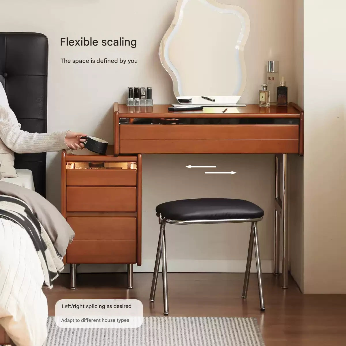Modern Poplar Solid Wood Bauhaus Dressing Table - Multi-Functional Vanity Desk with Mirror & Storage for Bedroom, Home Office, or Apartment