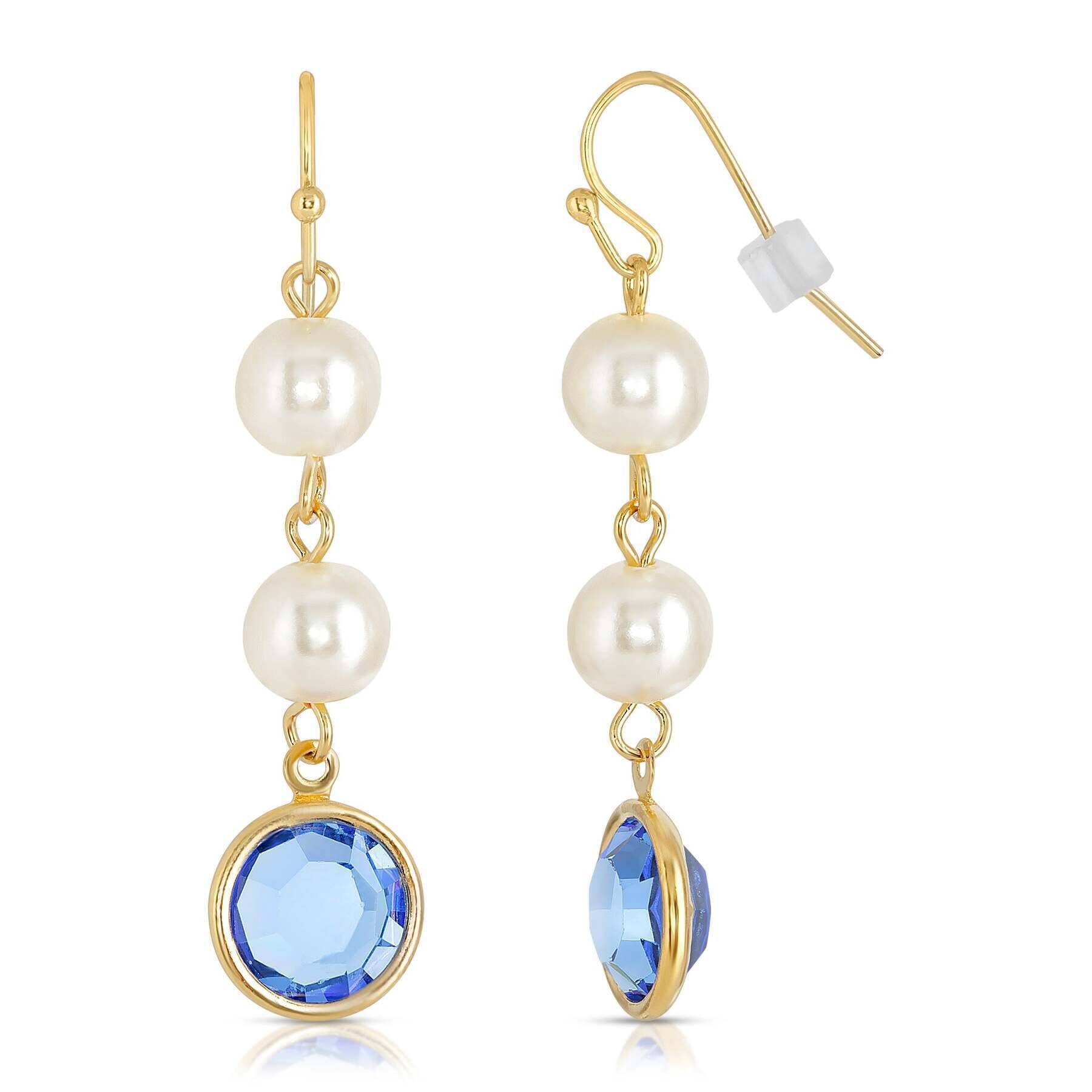 1928 Jewelry Channel Austrian Crystal & Faux Pearl Drop Earrings for Women - Elegant Dangle Earrings for Party, Wedding & Evening Wear