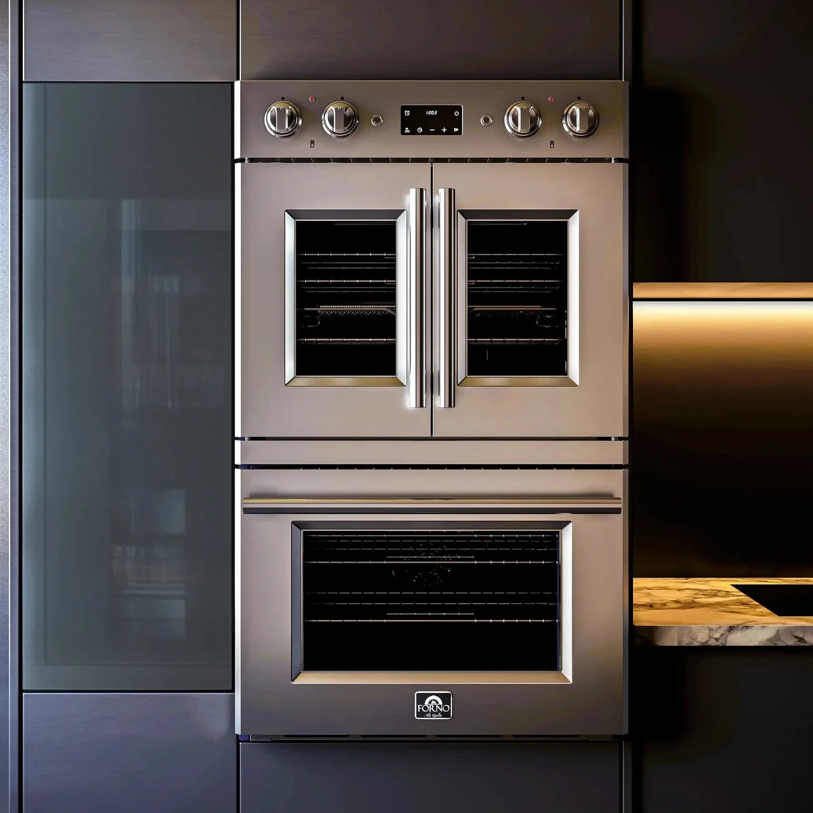 Forno Gallico 30 Inch Electric French Door Double Oven with Convection - Stainless Steel FBOEL1388 for Baking, Roasting & Entertaining