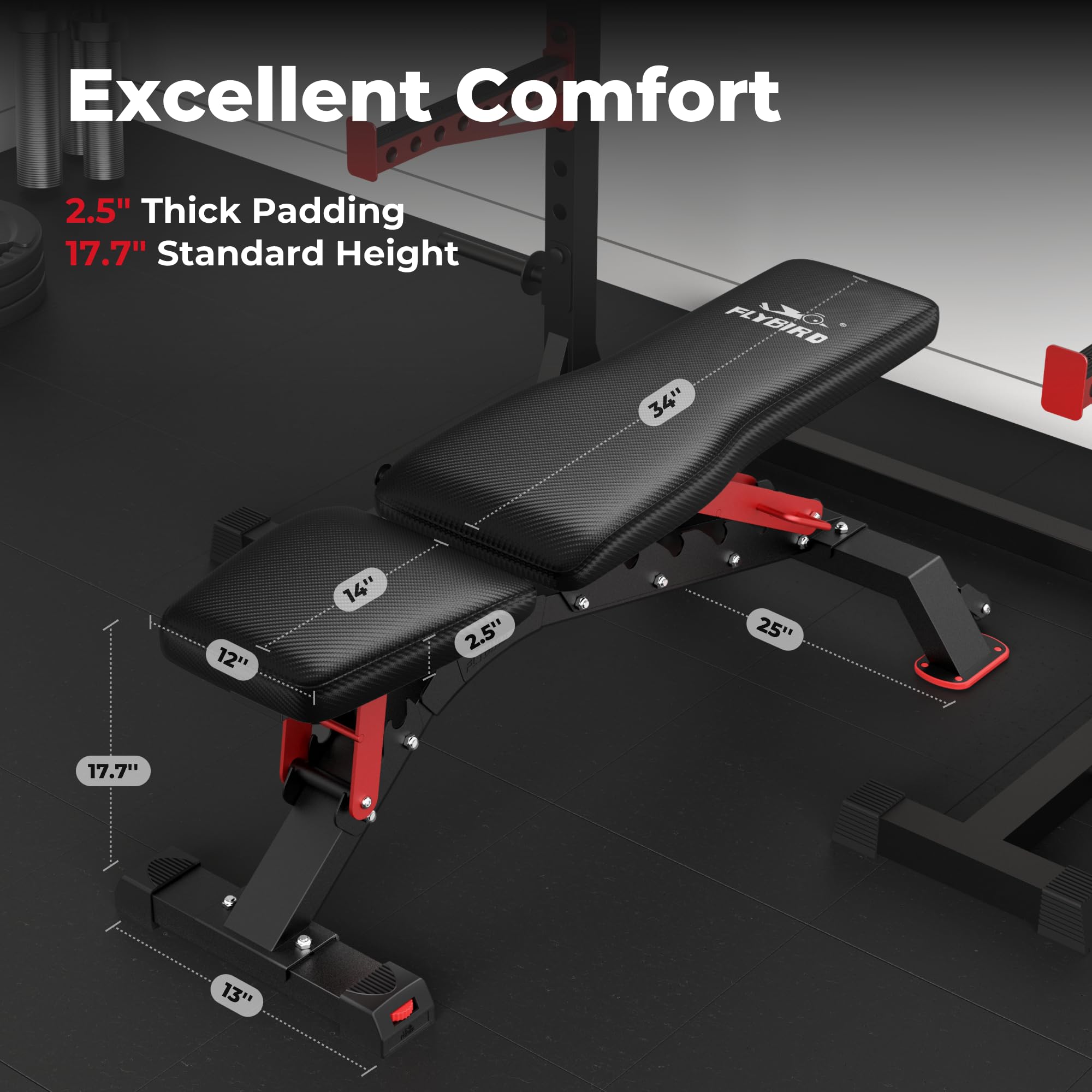 FLYBIRD Adjustable Weight Bench for Strength Training - 1200LBS Capacity Heavy Duty Workout Bench for Home Gym & Bodybuilding
