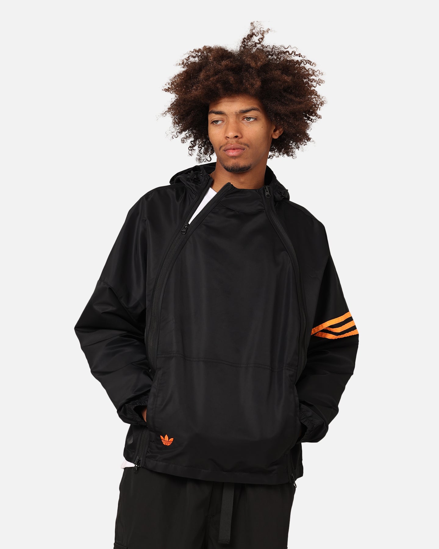 Adidas Neuclassics+ Dual Zip Windbreaker Jacket - Black/Semi Impact Orange - Lightweight Water-Resistant Windbreaker for Running, Hiking & Outdoor Sports