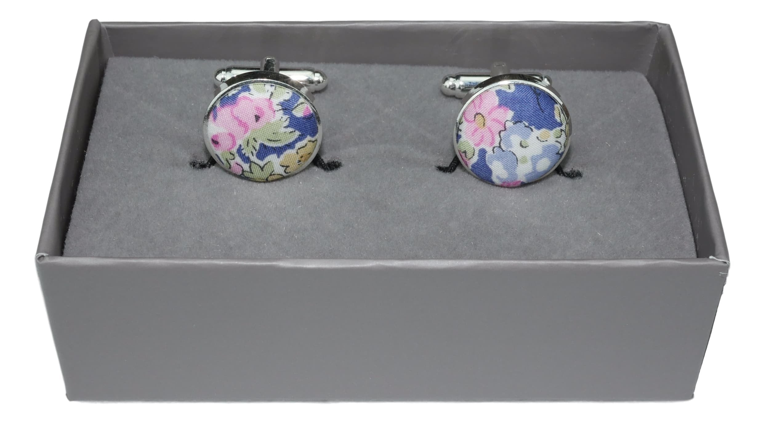 Elegant Blue and Pink Floral Fabric Cufflinks for Men - Perfect for Weddings, Formal Events & Business Attire