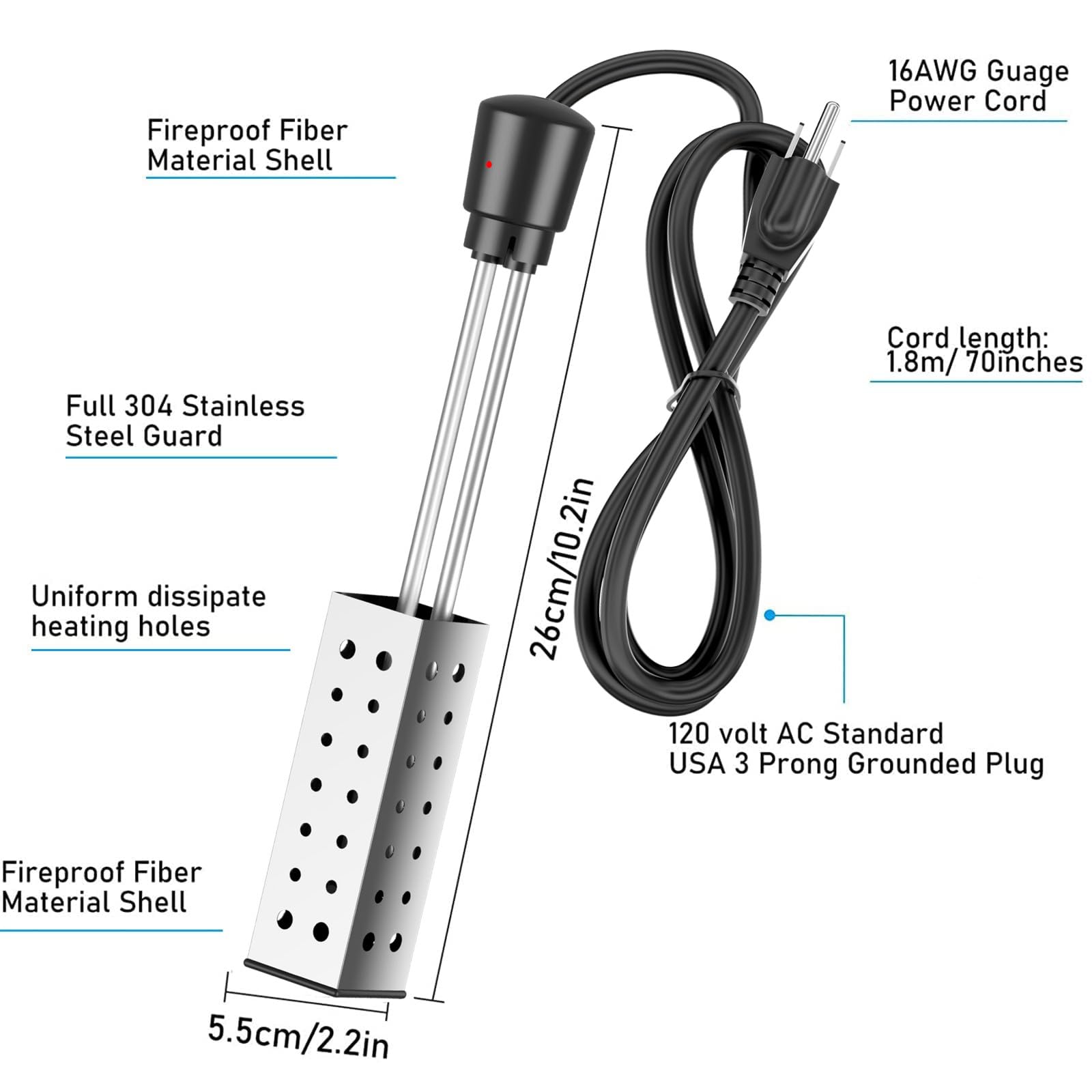 Portable Bucket Heater - Submersible Water Heater for Pools, Bathtubs & Hot Tubs | Fast Heating 5 Gallons to 104°F in 10 Minutes | Perfect for Camping, RV Trips & Outdoor Bathing