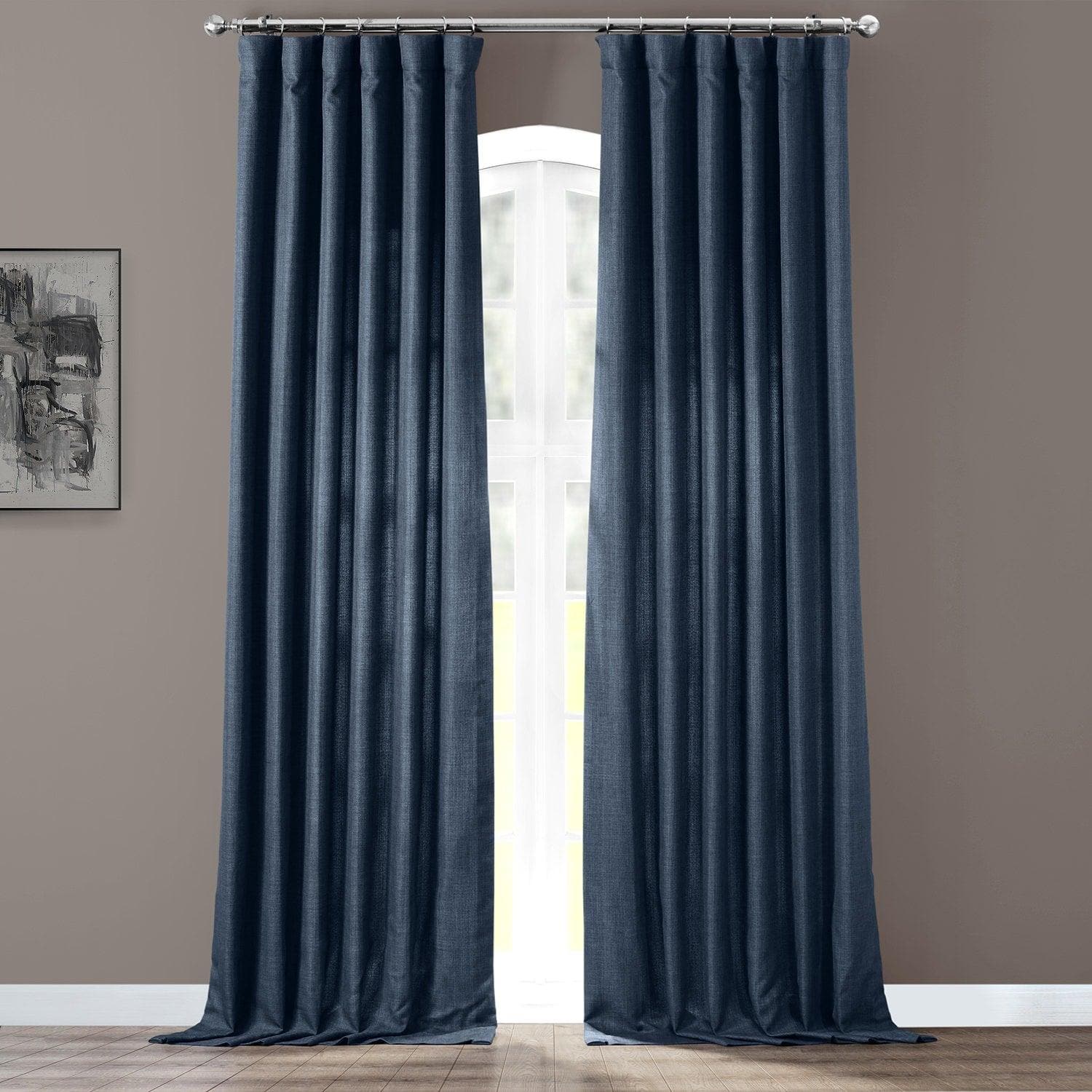 Sergeants Blue Italian Faux Linen Blackout Curtains for Bedroom & Living Room - Thermal Insulated Room Darkening Window Drapes for Home Decor