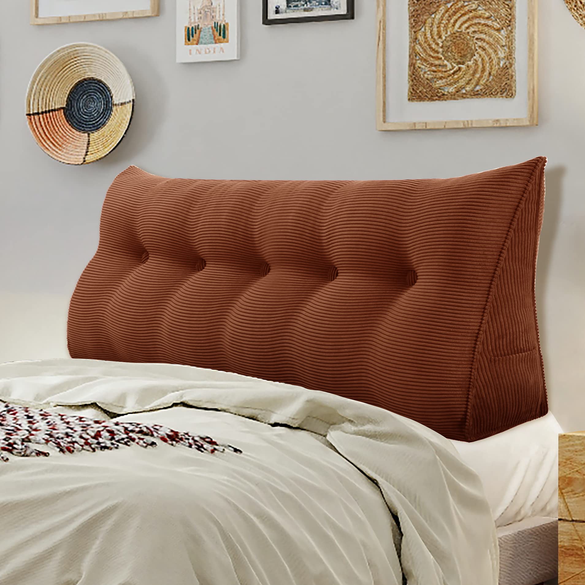 WOWMAX Multifunctional Upholstered Headboard Pillow Twin Size - Button Tufted Corduroy Fabric Headboard with Removable Washable Cover - Perfect for Dorm Room, Bedroom & Home Decor