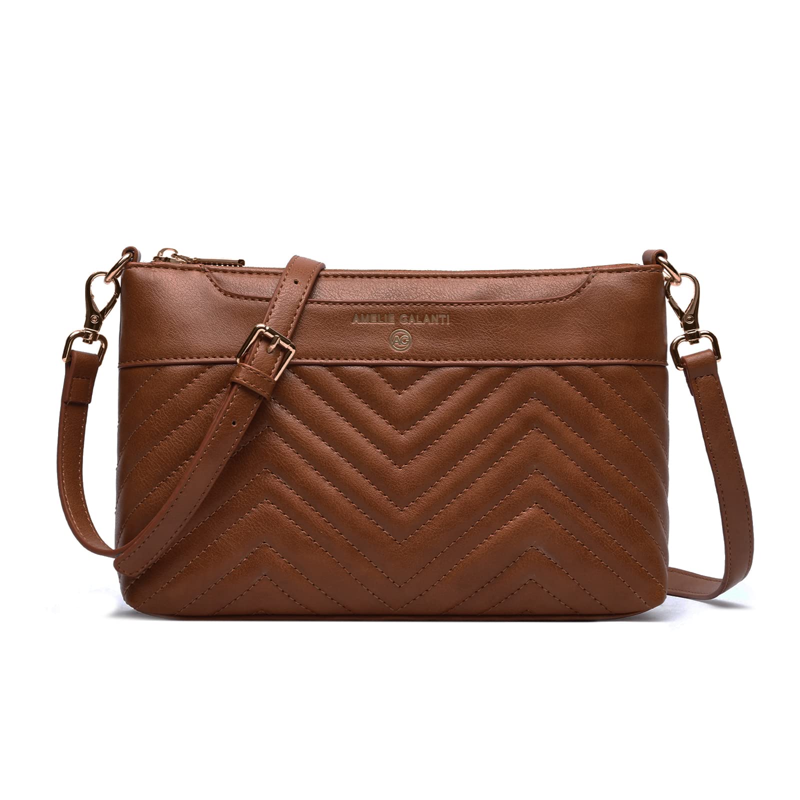 AMELIE GALANTI Genuine Leather Crossbody Bag for Women - Adjustable Shoulder Strap, Small & Medium Size Handbag Purse - Perfect for Work, Travel & Everyday Use