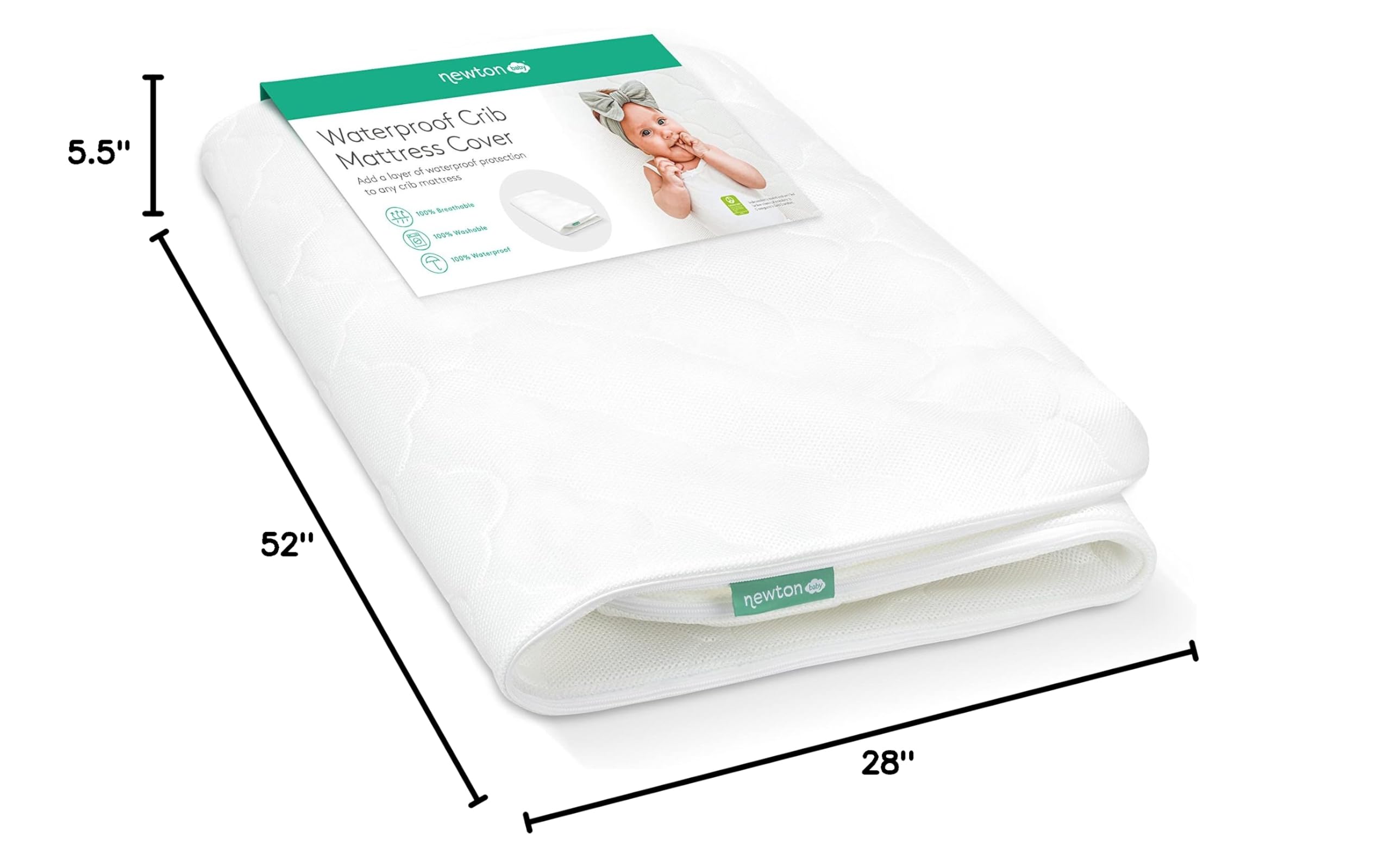 Newton Baby Waterproof Crib Mattress Cover - Ultra-Breathable, Reduces Suffocation Risk, Fits Original & Waterproof Newton Mattress, Non-Toxic, Machine Washable - White (Cover Only) | Perfect for Safe Infant Sleep & Daycare Use