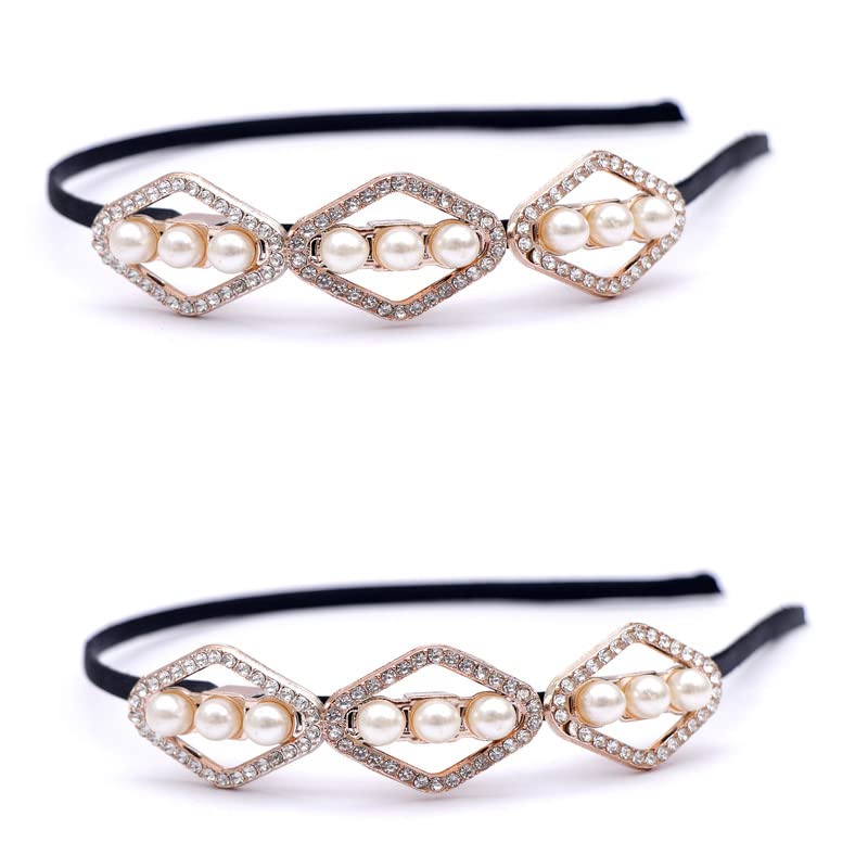 NAVMAV 2-Pack Rhinestone Headbands for Women & Girls - Sparkly Beaded Hair Accessories for Weddings, Parties & Special Occasions
