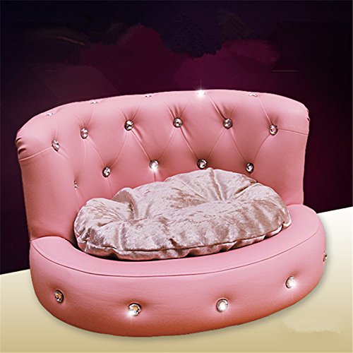 Luxury Washable Leather Dog Bed for Small Dogs - Princess Style Pink Pet Sofa with Diamond Design, Perfect for Bichon & Puppies - Ideal for Summer, Kennels, and Home Comfort