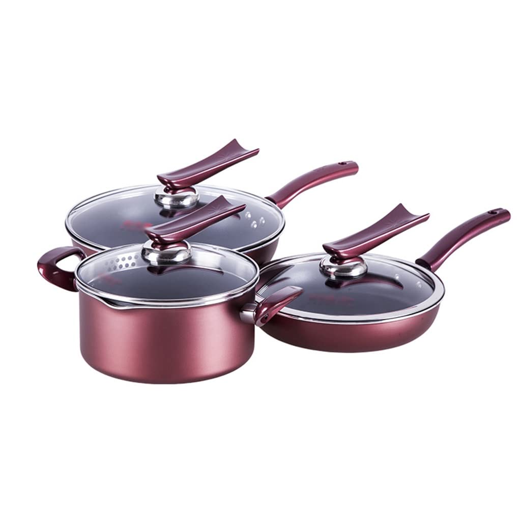 7-Piece Food Grade Aluminum Alloy Cookware Set - Heat Resistant Stock Pot & Wok Frying Pan with Glass Lid - Non-Toxic Kitchen Cookware for Sauteing, Boiling & Frying (Color: A) - Perfect for Home Chefs & Restaurant Use