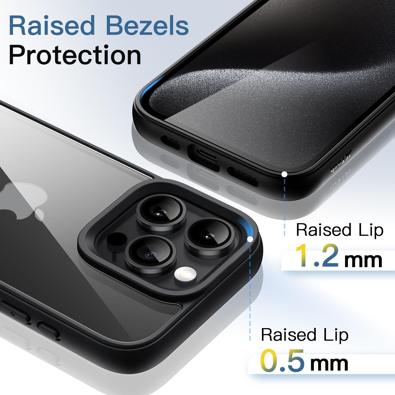 JETech Shockproof Bumper Case for iPhone 15 Pro Max 6.7-Inch - Matte TPU Frame with Anti-Scratch Clear Back (Black Titanium) | Protective Phone Cover for Everyday Use, Outdoor Activities & Travel