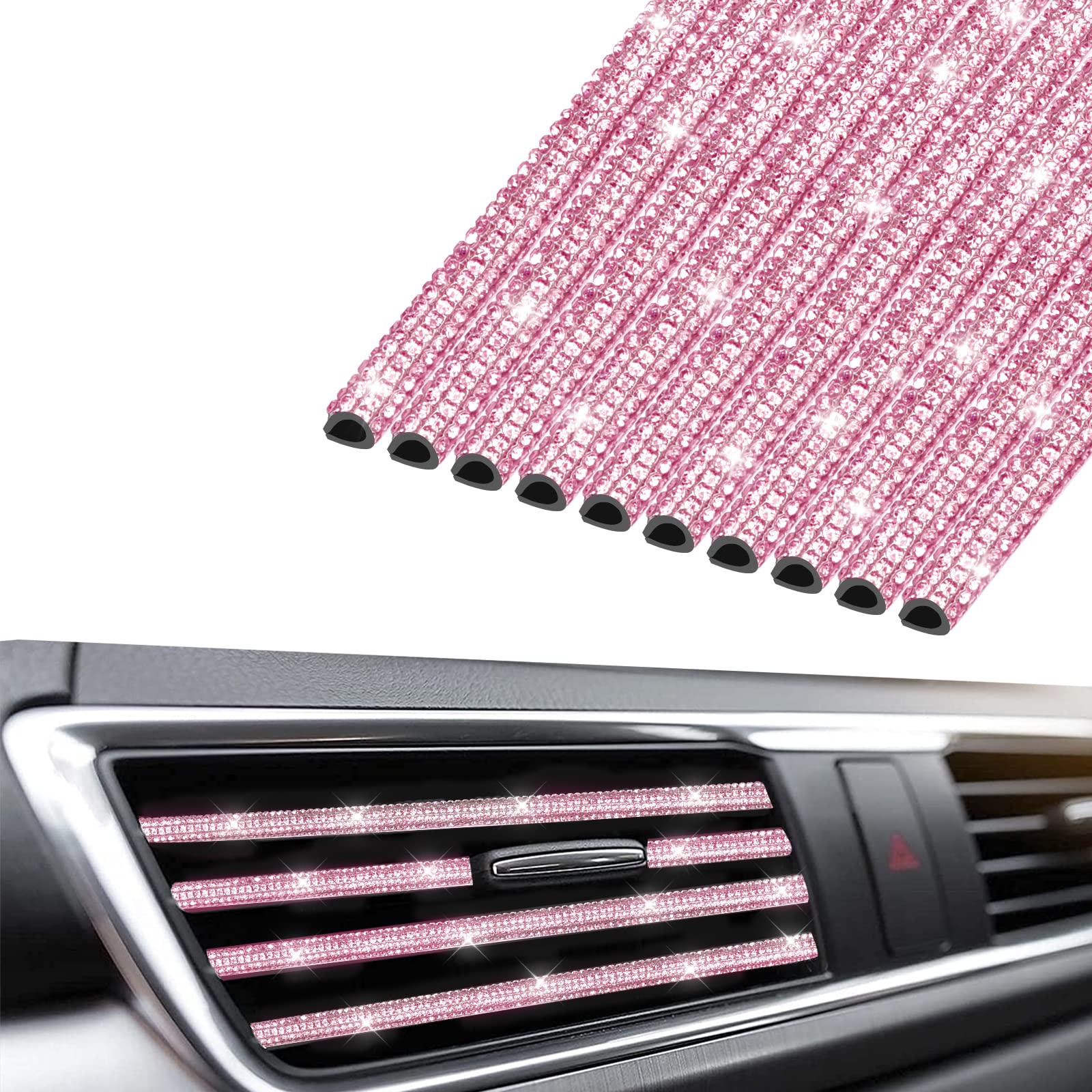 INSAUTO 10pcs Rhinestone Car Air Vent Decorations - Bling Pink AC Vent Outlet Trim for Women | Car Accessories for Luxury & Stylish Interior Upgrade | Perfect for Sedan, SUV, Coupe Decoration