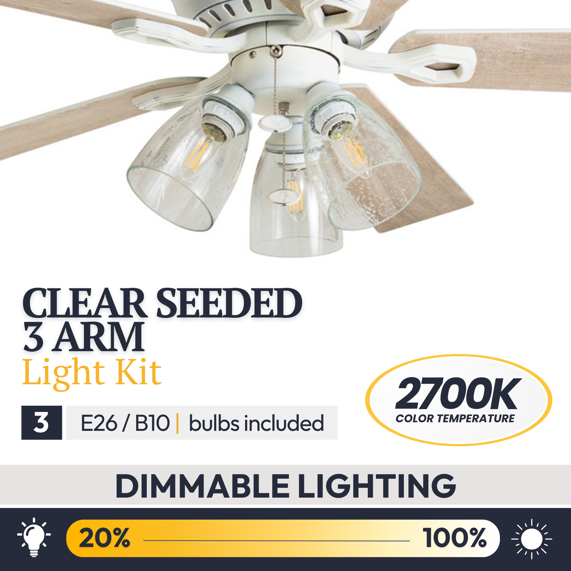 52 Inch Glenmont Distressed White Ceiling Fan with Pull Chain - Perfect for Living Room, Bedroom, and Outdoor Patio Cooling
