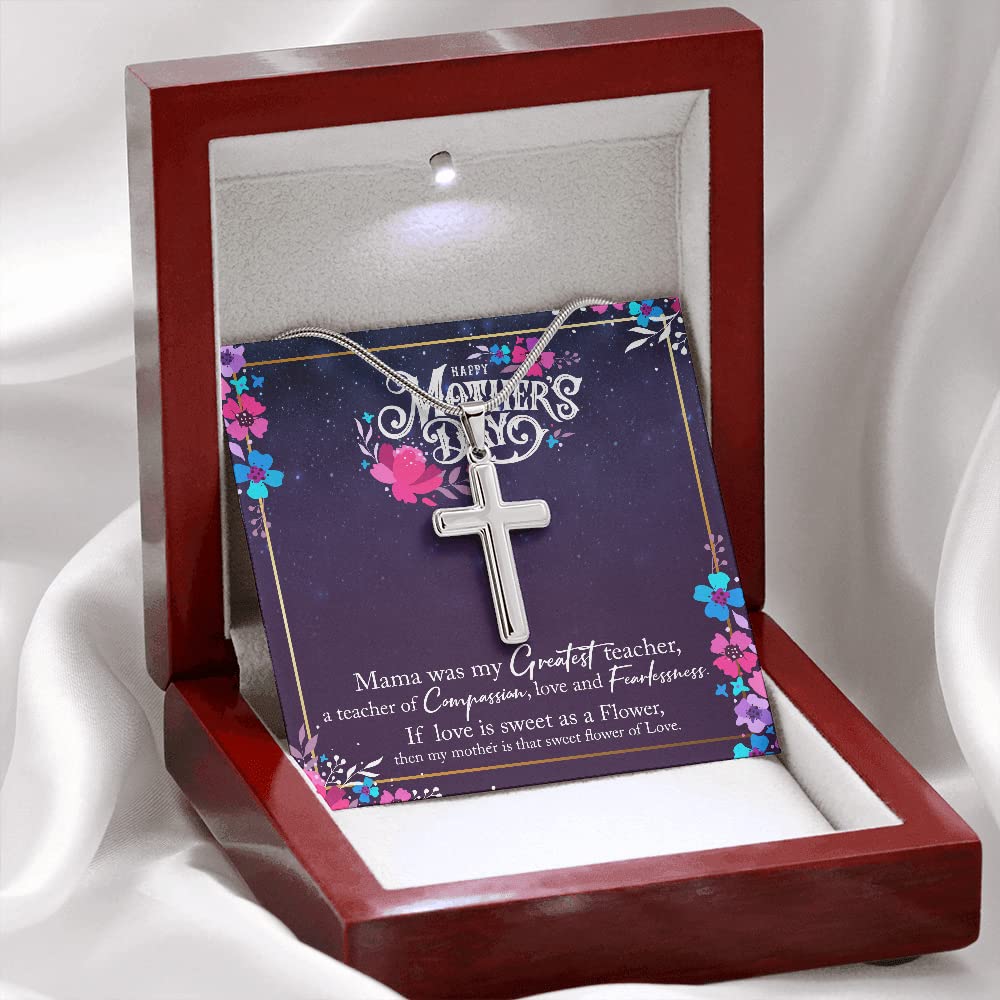 Personalized Stainless Steel Cross Necklace for Mom - Engraved Gift with Message Card & Jewelry Box - Perfect Mother's Day, Birthday & Anniversary Present - Ideal for Daily Wear & Special Occasions