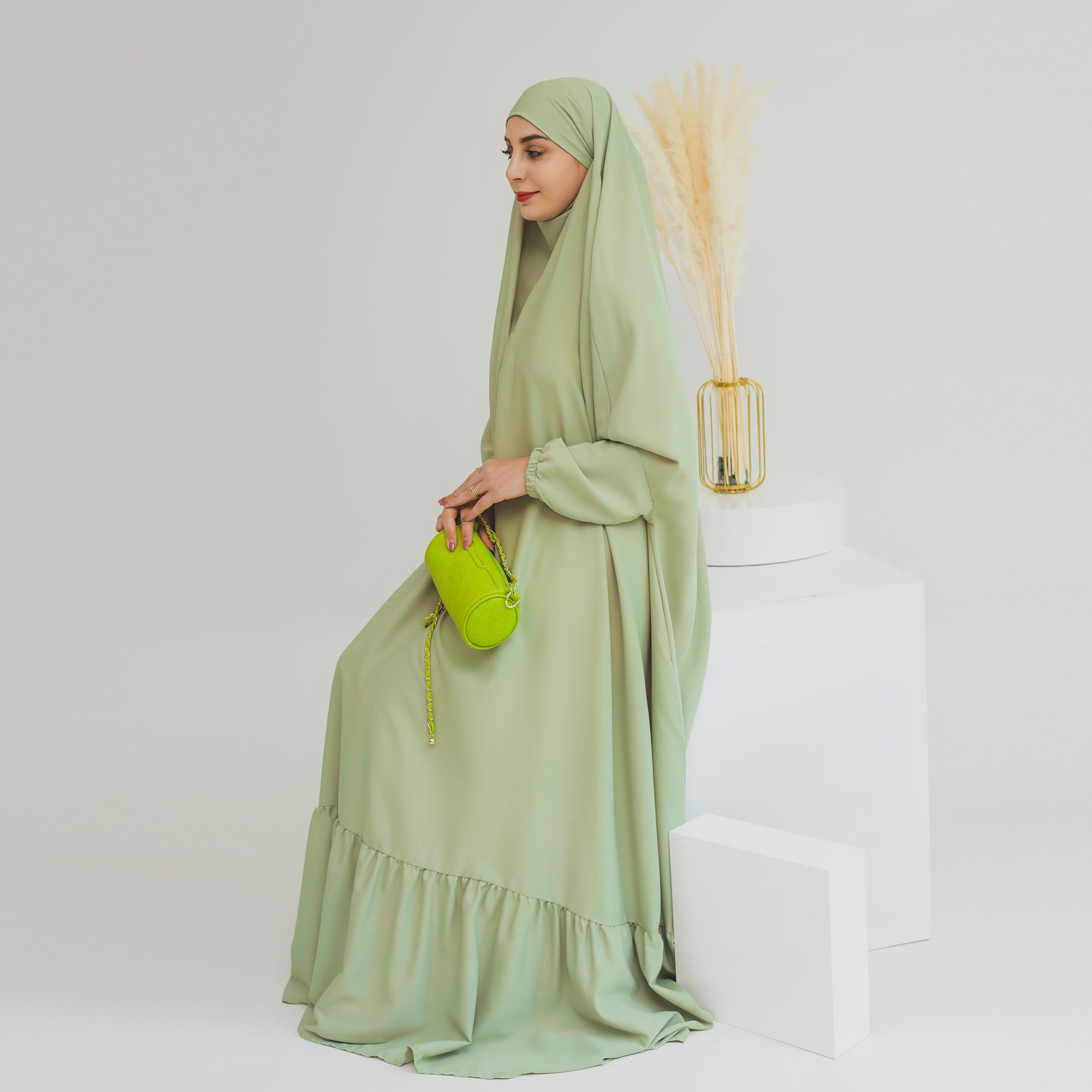 Anissa Jilbab Mint Green Muslim Prayer Scarf - Modest Hijab for Women, Perfect for Daily Wear, Prayer & Special Occasions