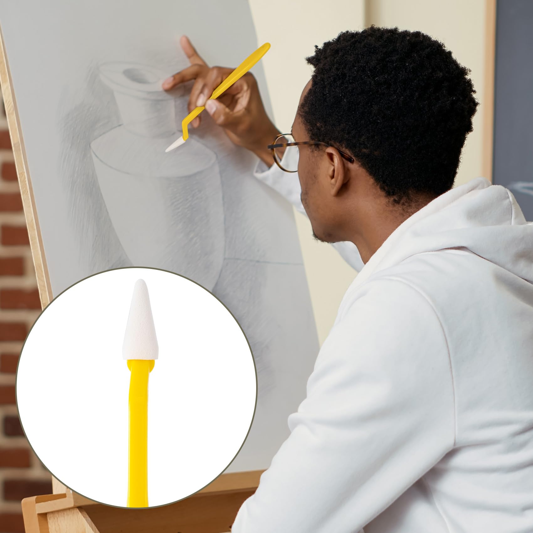 HINZIC 44-Piece Sketch Drawing Kit - Blending Stumps, Charcoal Pencils, Eraser Sponge & Art Tools for Artists & Students - Perfect for Charcoal Drawing, Sketching & Paper Blending Techniques (Gray & Yellow)
